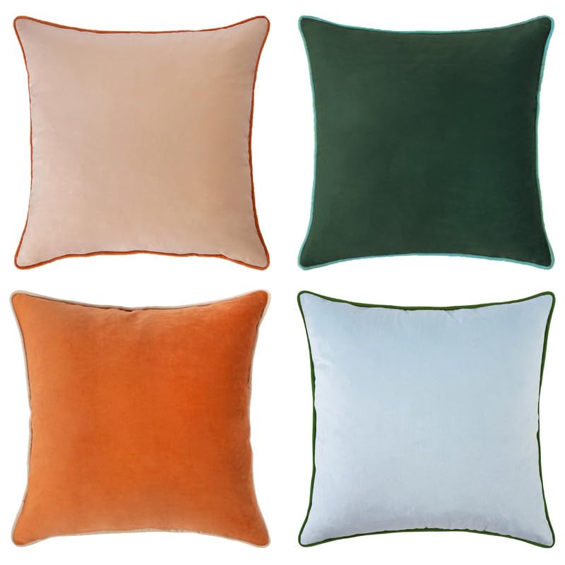 Set of 4 18×18 Inch Double-Sided Velvet Throw Pillow Covers, Orange & Teal