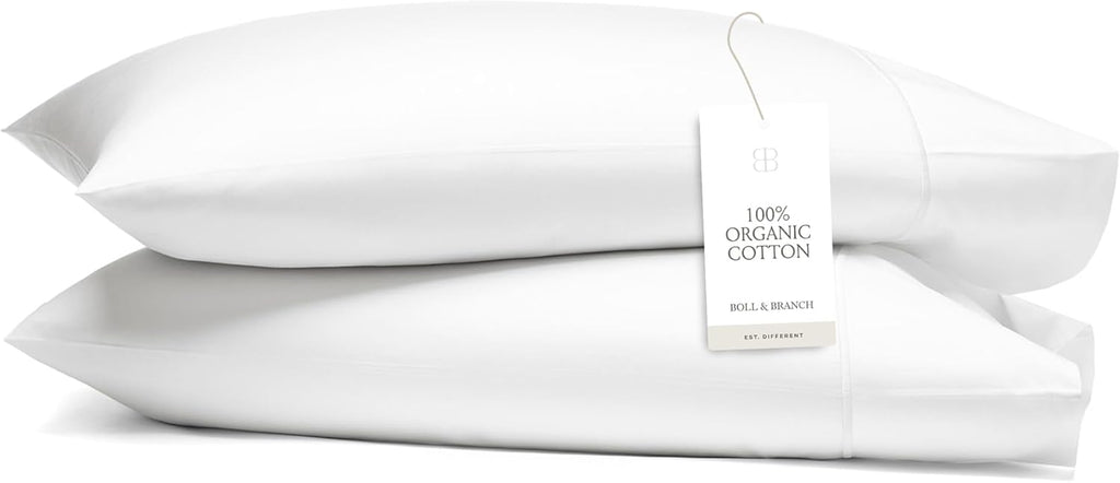 Boll & Branch Signature Hemmed Pillowcase Set - Standard, Cream - Luxury 100% Organic Cotton - Buttery Soft and Breathable - Softer with Every Wash - 2 Pillowcases Included