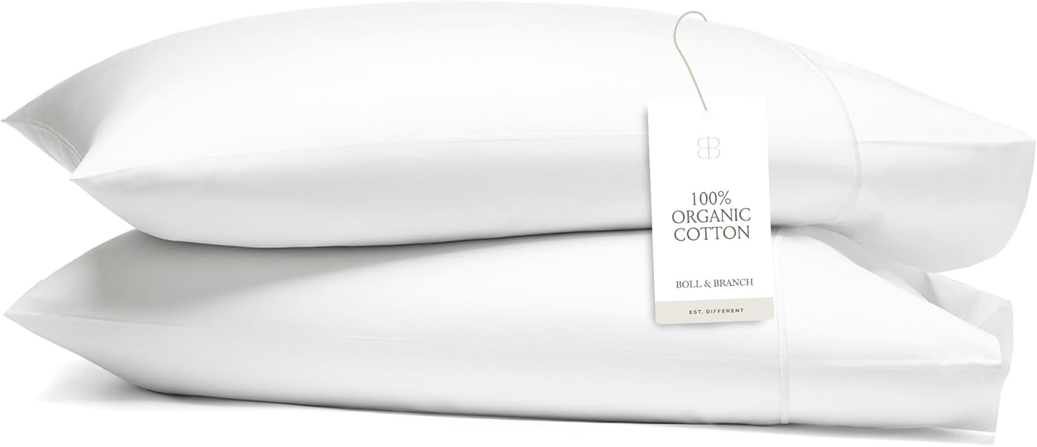 Boll & Branch Signature Hemmed Pillowcase Set - Standard, Cream - Luxury 100% Organic Cotton - Buttery Soft and Breathable - Softer with Every Wash - 2 Pillowcases Included
