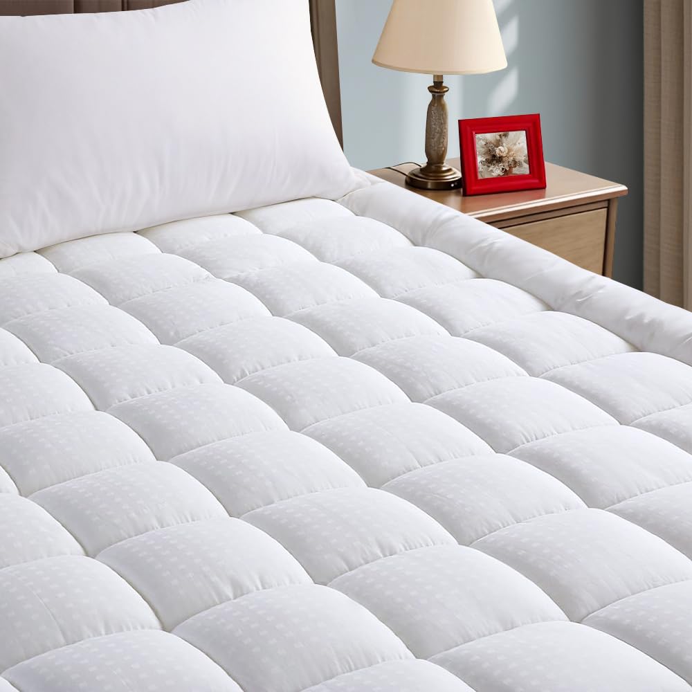 EASELAND Queen Size Mattress Pad Pillow Top Mattress Cover Quilted Fitted Mattress Protector Cotton Top Stretches up 8-21" Deep Pocket Cooling Mattress Topper (60x80 inch, White)