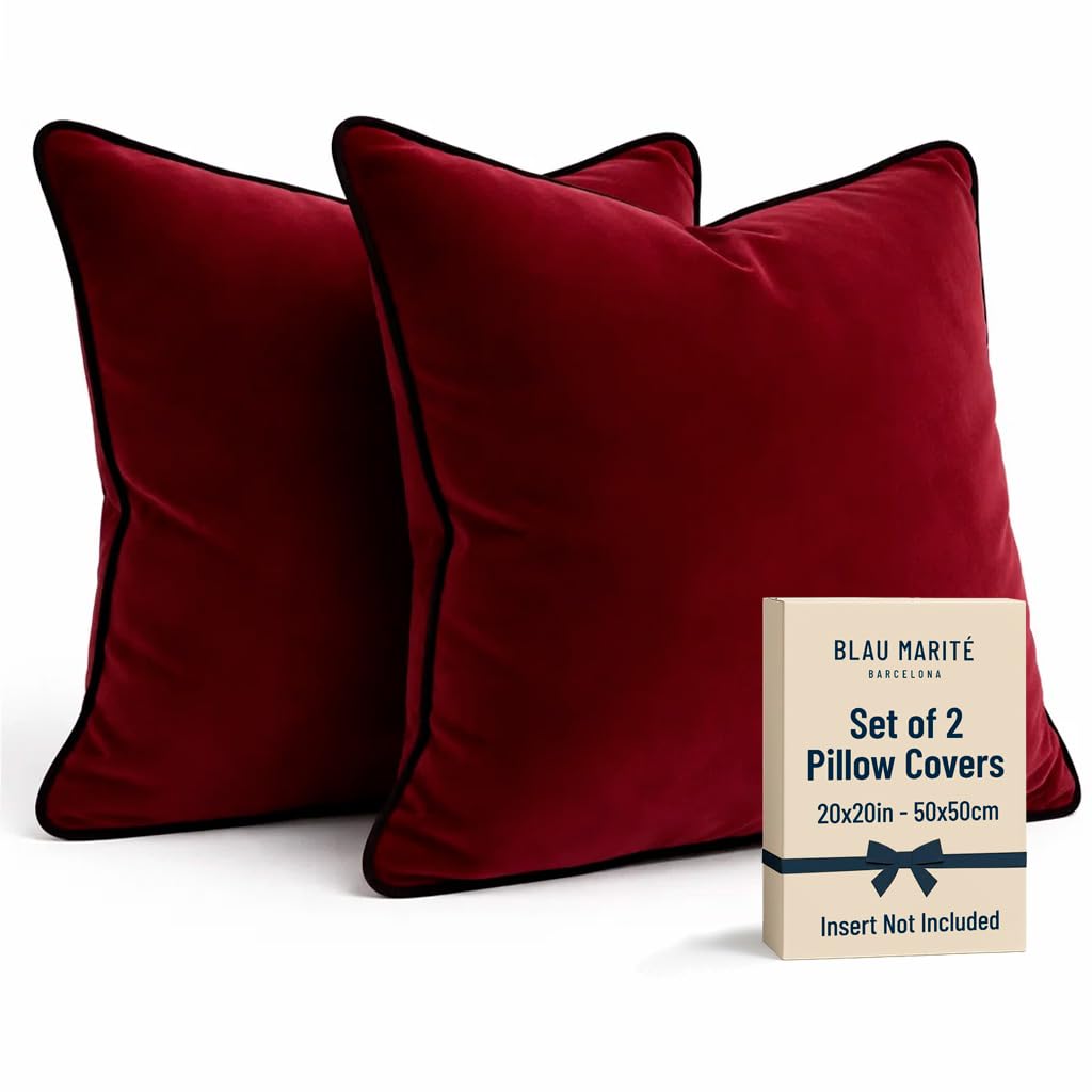 2 Pack Velvet Decorative Throw Pillow Covers, 20"x20", Green and Camel, Solid, Modern, Contrast Piping, Indoor Use, Bedroom & Living Room