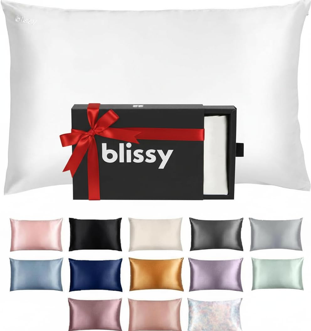 Blissy Silk Pillowcase - 100% Pure Mulberry Silk - 22 Momme 6A High-Grade Fibers - Silk Pillow Cover for Hair & Skin - Regular, Queen & King (Silver, Standard)