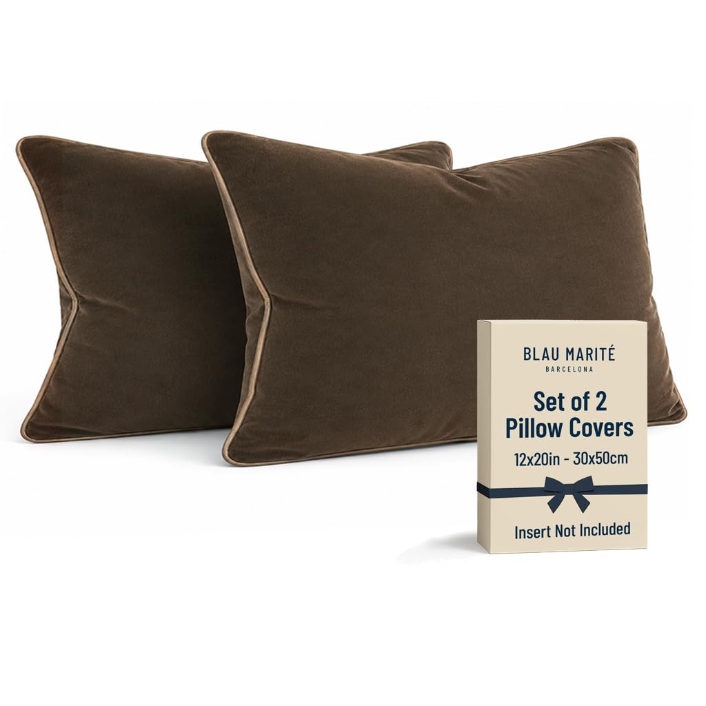 2 Pack Velvet Decorative Throw Pillow Covers, 20"x20", Green and Camel, Solid, Modern, Contrast Piping, Indoor Use, Bedroom & Living Room