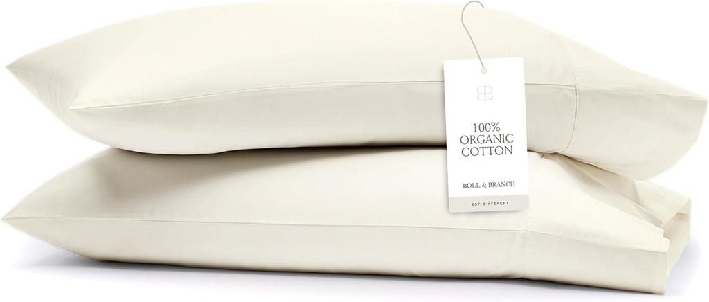 Boll & Branch Signature Hemmed Pillowcase Set - Standard, Cream - Luxury 100% Organic Cotton - Buttery Soft and Breathable - Softer with Every Wash - 2 Pillowcases Included