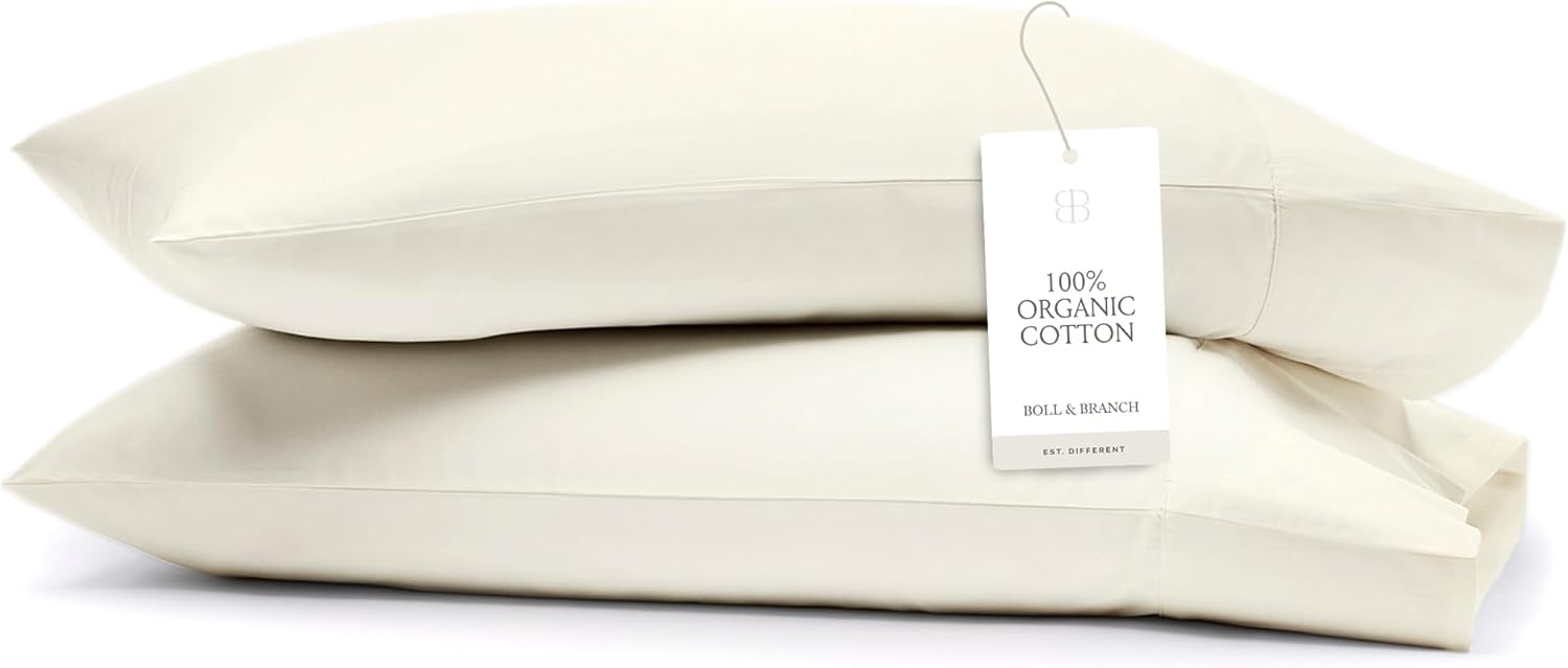 Boll & Branch Signature Hemmed Pillowcase Set - Standard, Cream - Luxury 100% Organic Cotton - Buttery Soft and Breathable - Softer with Every Wash - 2 Pillowcases Included