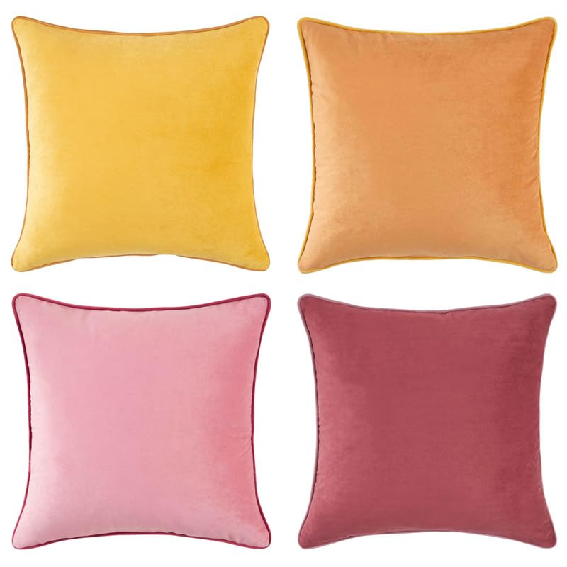 Set of 4 18×18 Inch Double-Sided Velvet Throw Pillow Covers, Orange & Teal