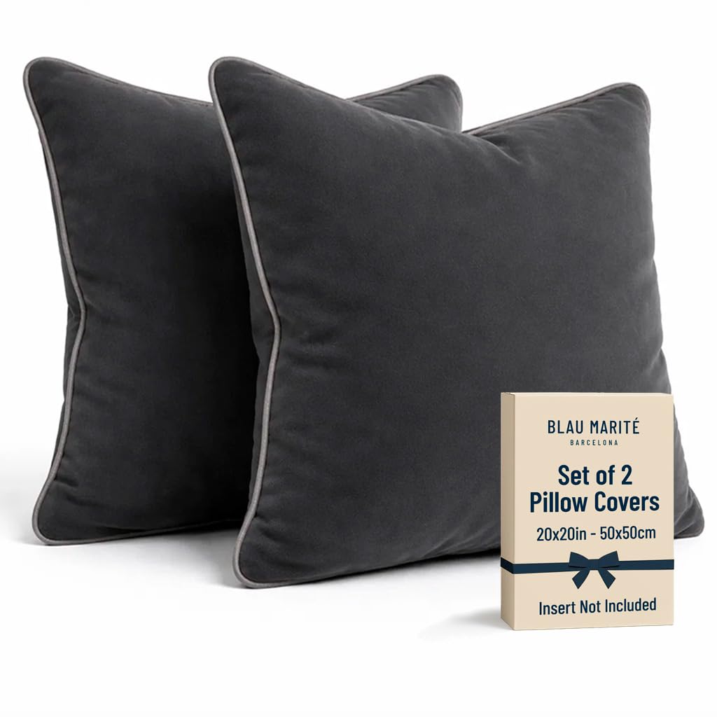 2 Pack Velvet Decorative Throw Pillow Covers, 20"x20", Green and Camel, Solid, Modern, Contrast Piping, Indoor Use, Bedroom & Living Room