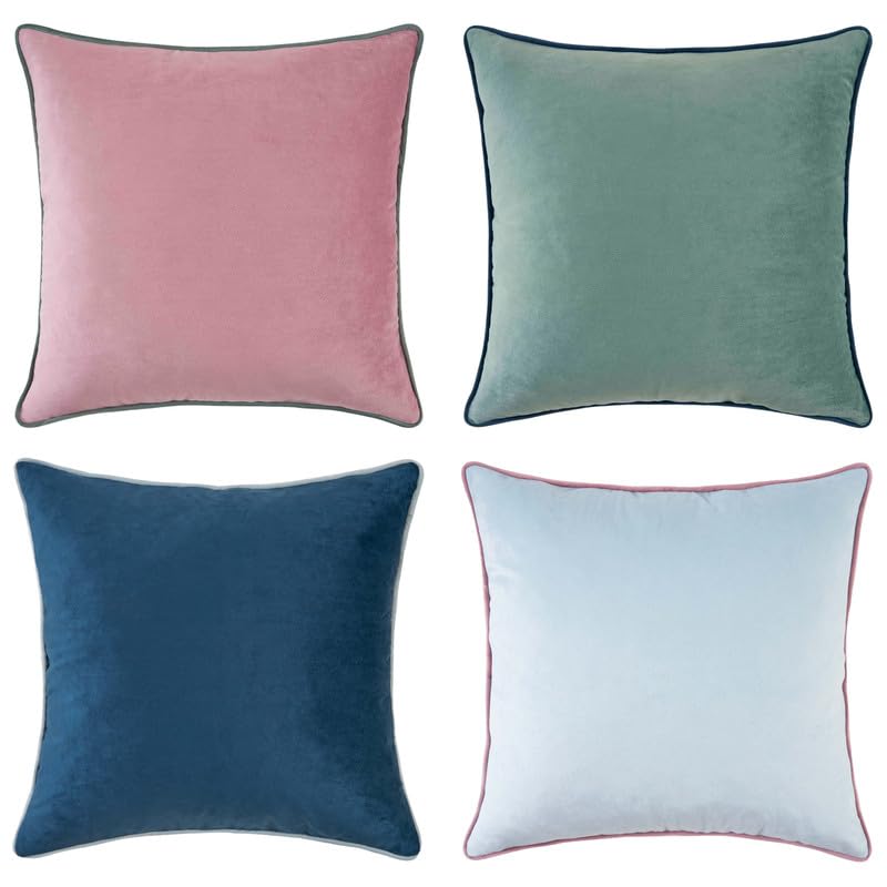 MONDAY MOOSE Decorative Throw Pillow Covers Cushion Cases, Set of 4 Soft Velvet Modern Double-Sided Designs, Mix and Match for Home Decor, Pillow Inserts Not Included (18x18 inch, Orange/Teal)