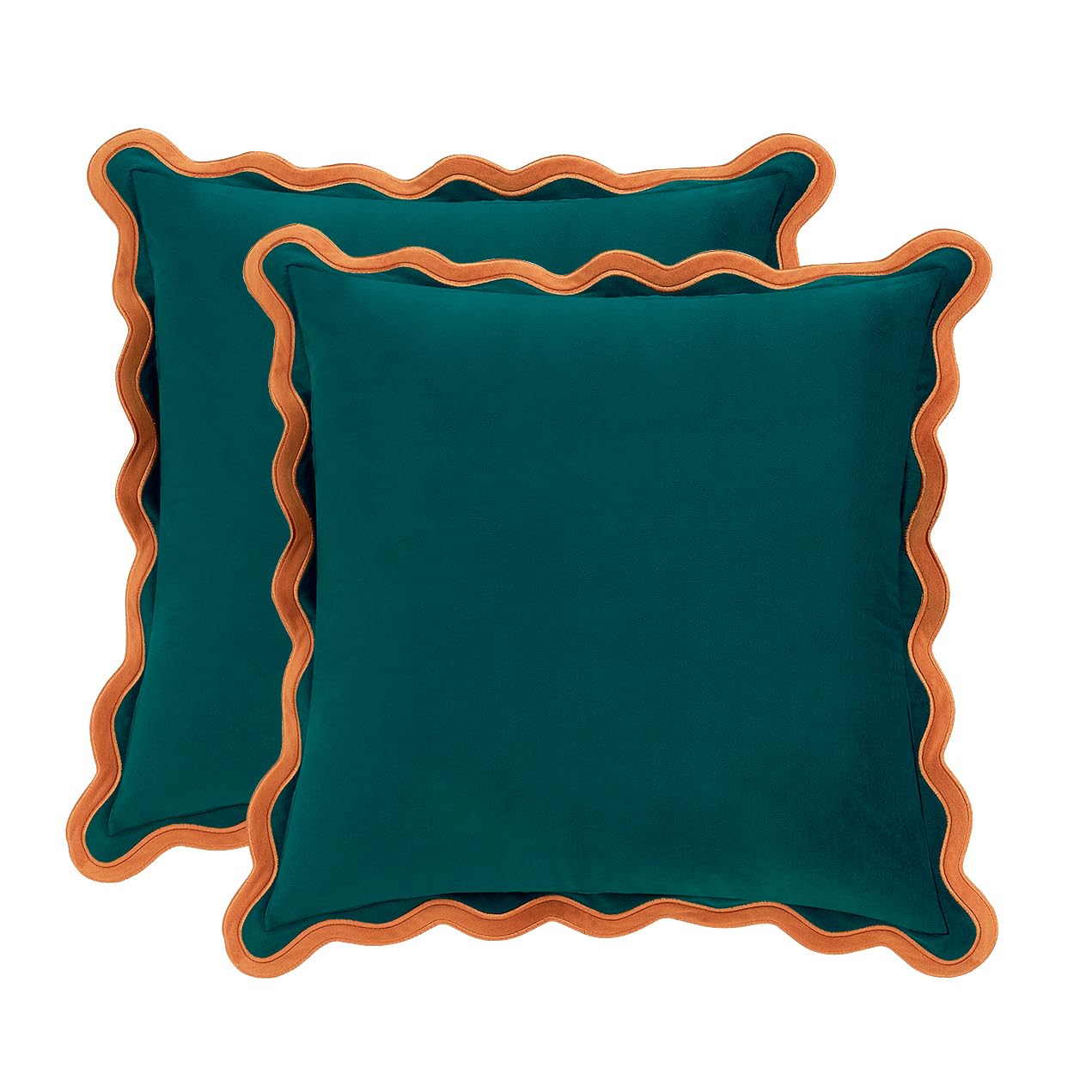 MONDAY MOOSE Decorative Throw Pillow Covers Cushion Cases, Set of 2 Soft Velvet Scalloped Wavy Edge Designs, Mix and Match for Home Decor, Pillow Inserts Not Included (20x20 inch, Pink/Honey)