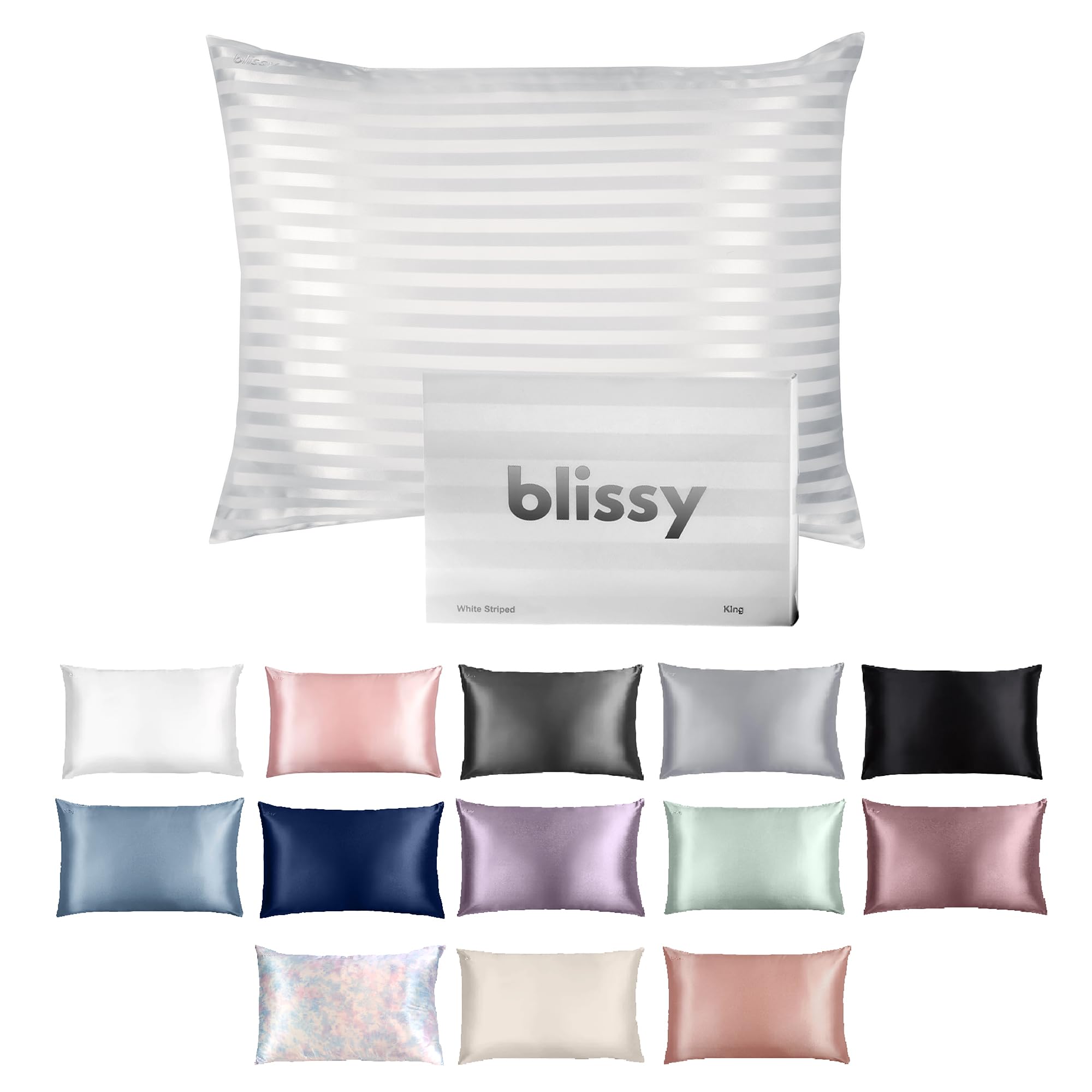Blissy Silk Pillowcase - 100% Pure Mulberry Silk - 22 Momme 6A High-Grade Fibers - Silk Pillow Cover for Hair & Skin - Regular, Queen & King (Silver, Standard)