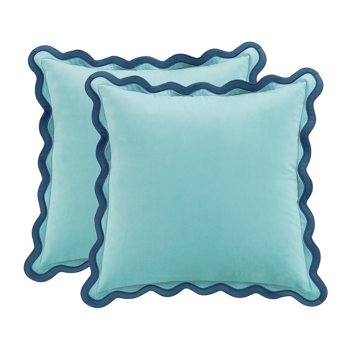 MONDAY MOOSE Decorative Throw Pillow Covers Cushion Cases, Set of 2 Soft Velvet Scalloped Wavy Edge Designs, Mix and Match for Home Decor, Pillow Inserts Not Included (20x20 inch, Pink/Honey)