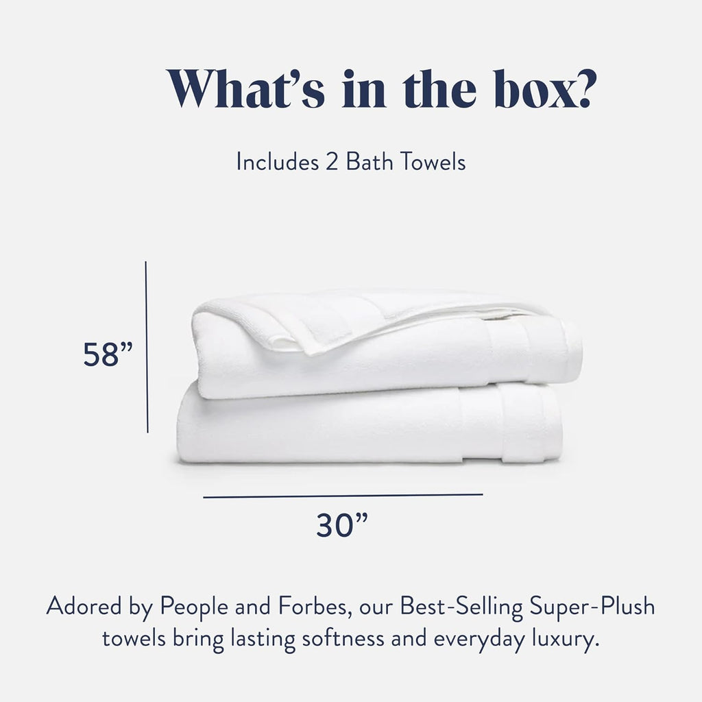 Brooklinen Super-Plush 100% Turkish Cotton Bath Towels - Set of 2-770 GSM, Highly Absorbent, Machine Washable, Perfect Bath Towel Set for Home & Bathroom (30" x 58", Solid White)