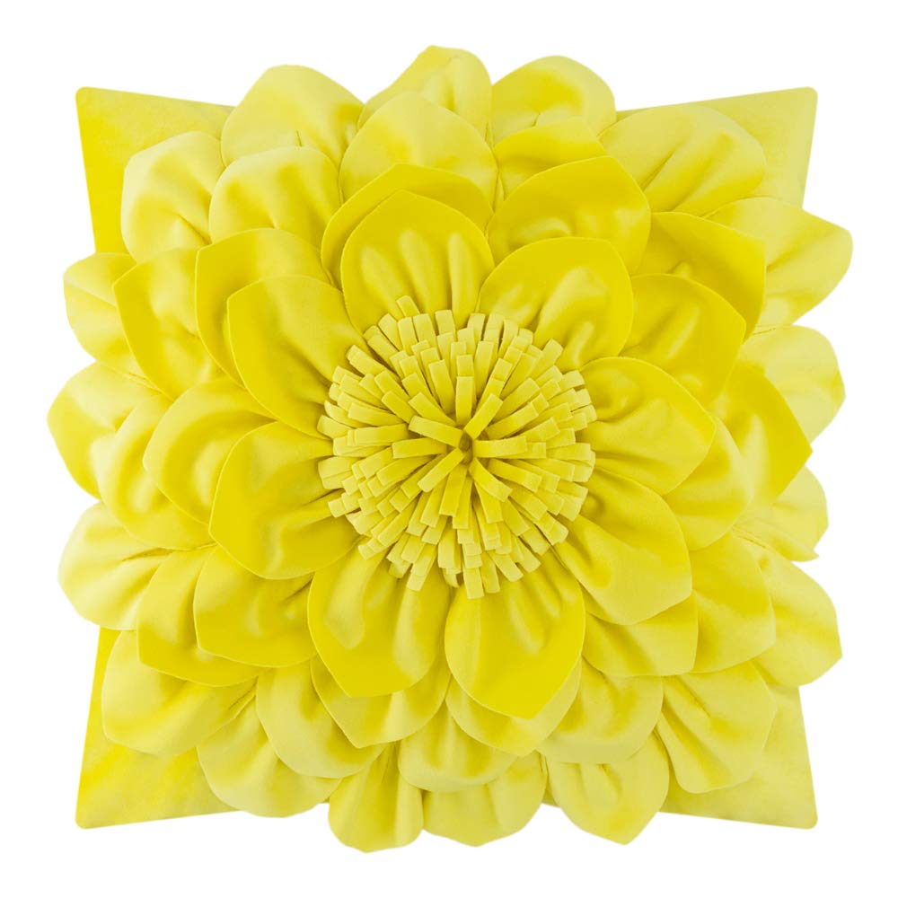 OiseauVoler Decorative 3D Flower Throw Pillow Covers Soft Velvet Handmade Pillowcases Cushion Covers for Couch Bed Living Room Home Decor 18x18 Inch Yellow