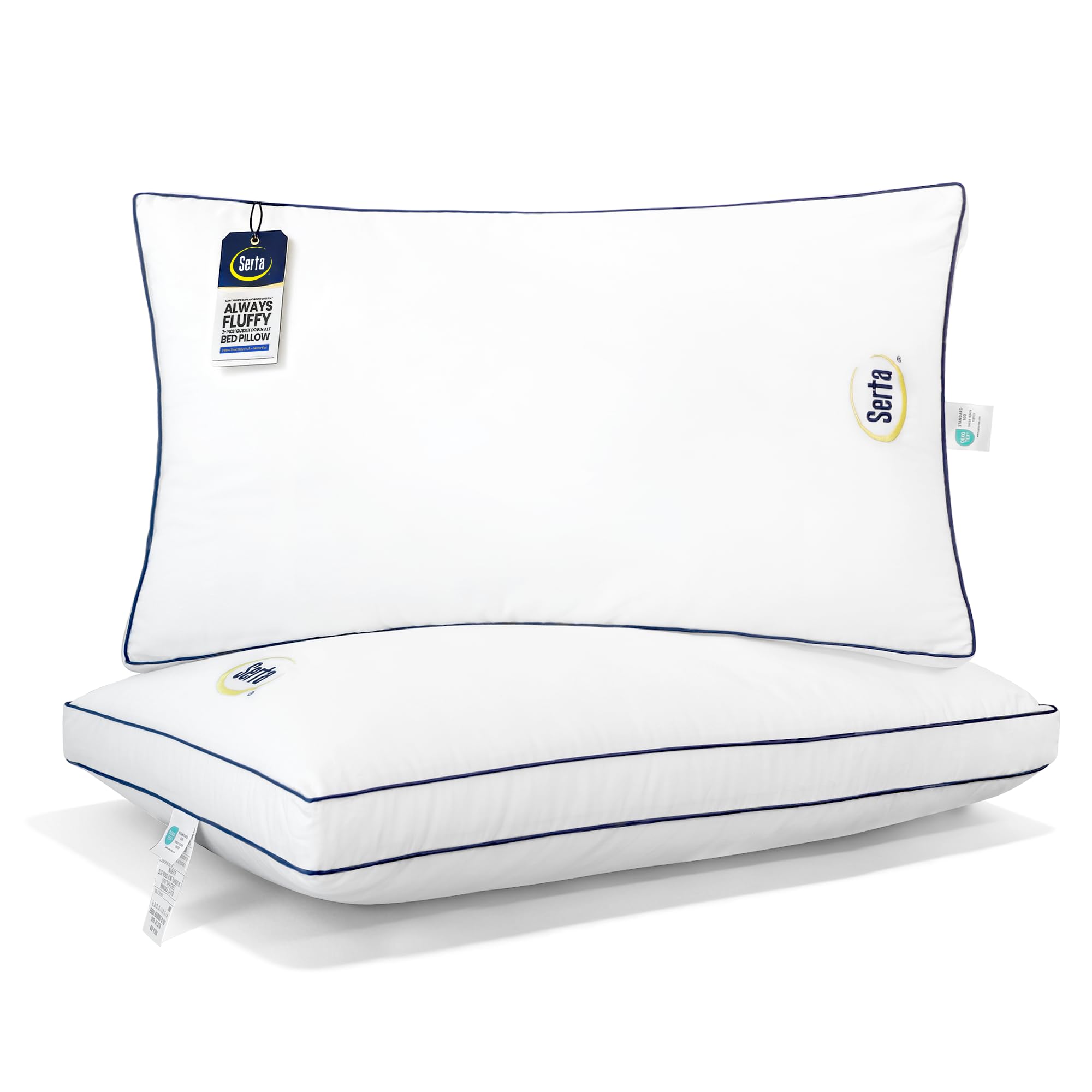 Serta Hotel Collection Bed Pillows Queen/Standard Size Set of 2, 400 Thread Count 100% Cotton Cover, Medium Soft, Support Gusseted Down Alternative Pillow for Back, Stomach or Side Sleepers, 18" x 26"