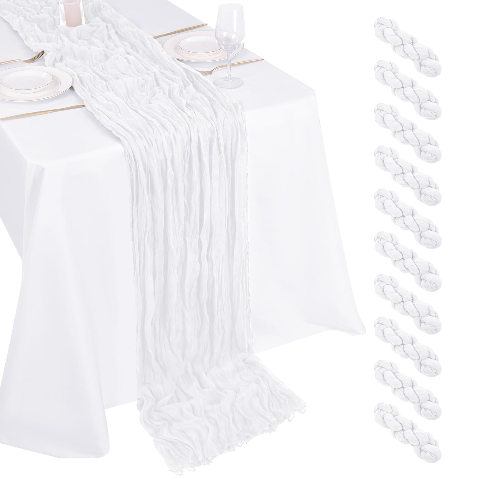 10 Pack Dusty Blue Cheesecloth Table Runner 17x108 Inch Boho Gauze Cheese Cloth Table Runners for Wedding Party Baby Shower Birthday Home Decor