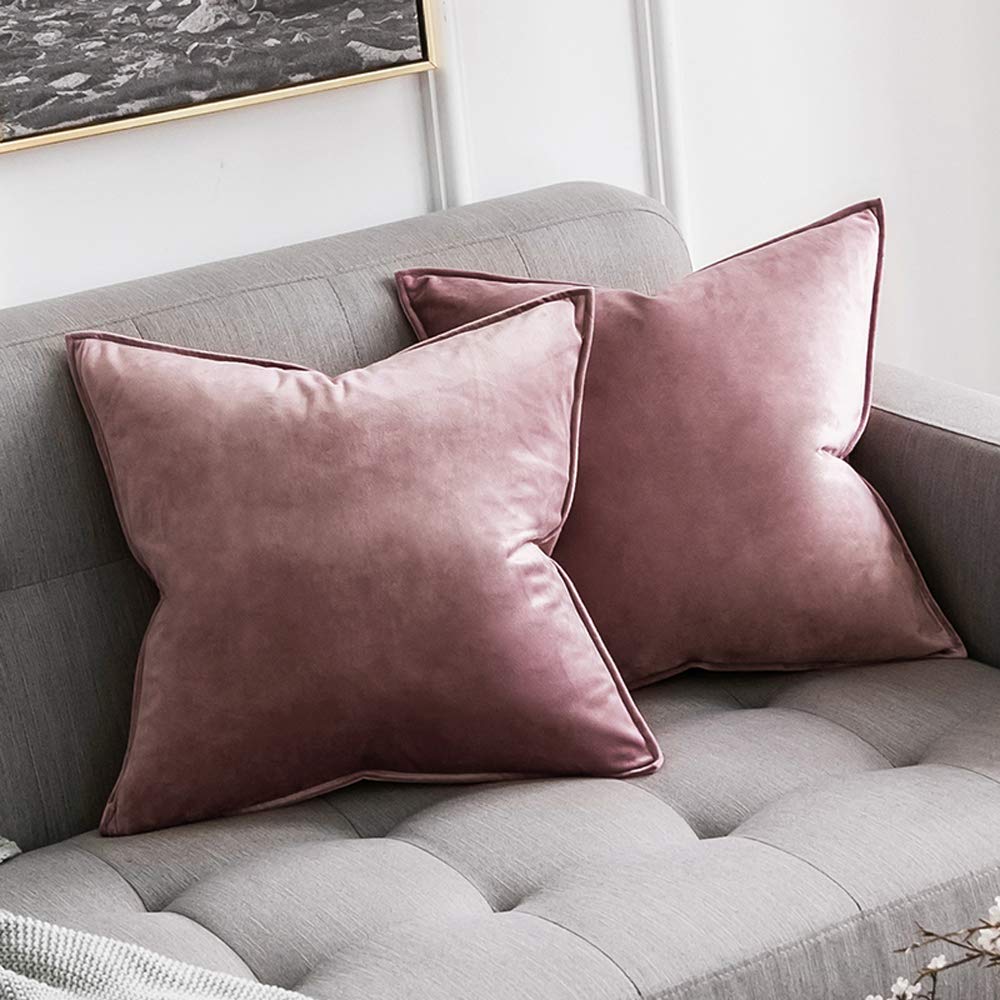 MIULEE Dark Coffee Velvet Throw Pillow Covers 24x24 Taupe Neutral Soft Decorative Solid Square Euro Sham Cushion Cases Pack of 2 Modern Luxury Home Decor for Couch, Sofa, Bedroom