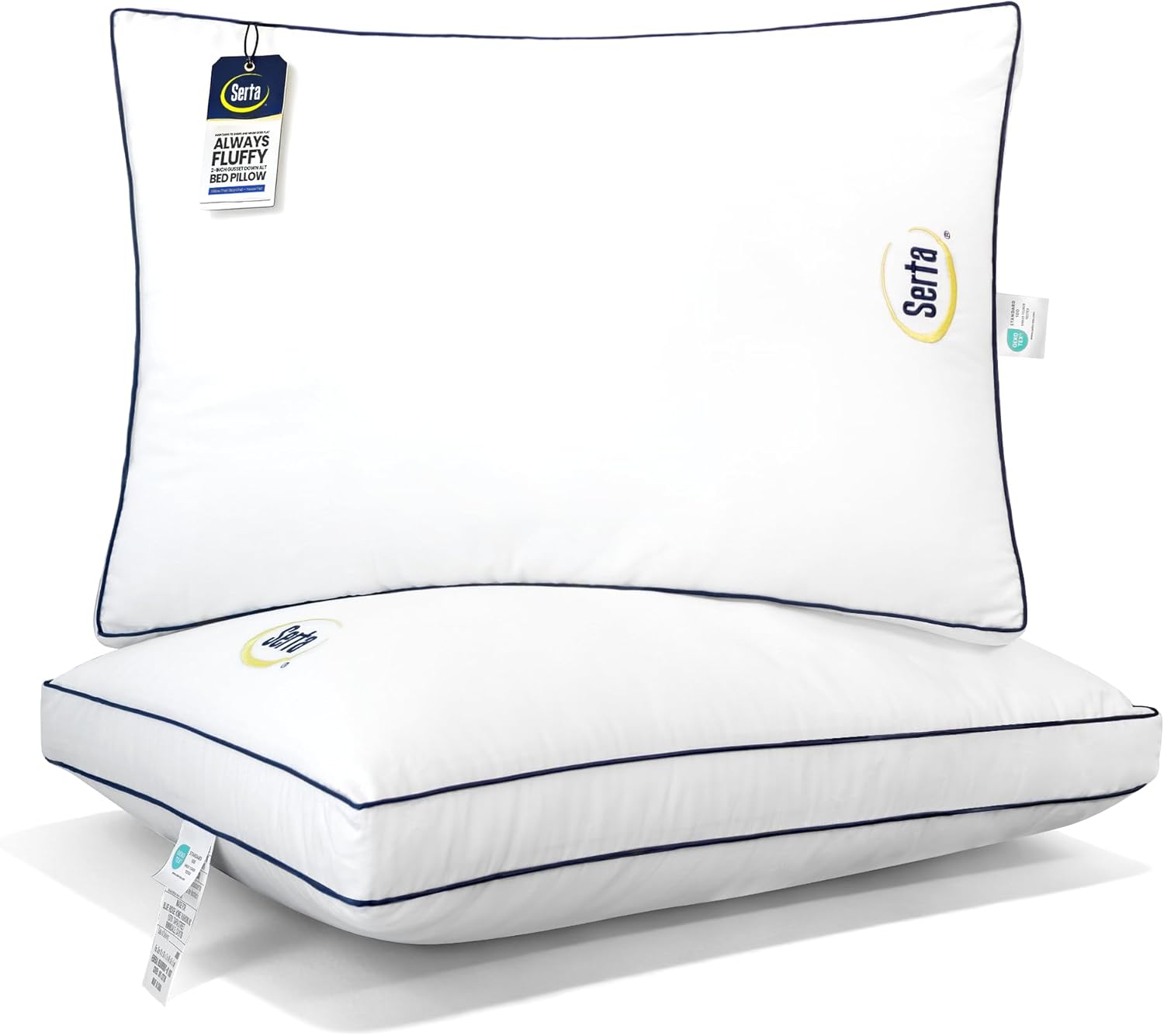 Serta Hotel Collection Bed Pillows Queen/Standard Size Set of 2, 400 Thread Count 100% Cotton Cover, Medium Soft, Support Gusseted Down Alternative Pillow for Back, Stomach or Side Sleepers, 18" x 26"