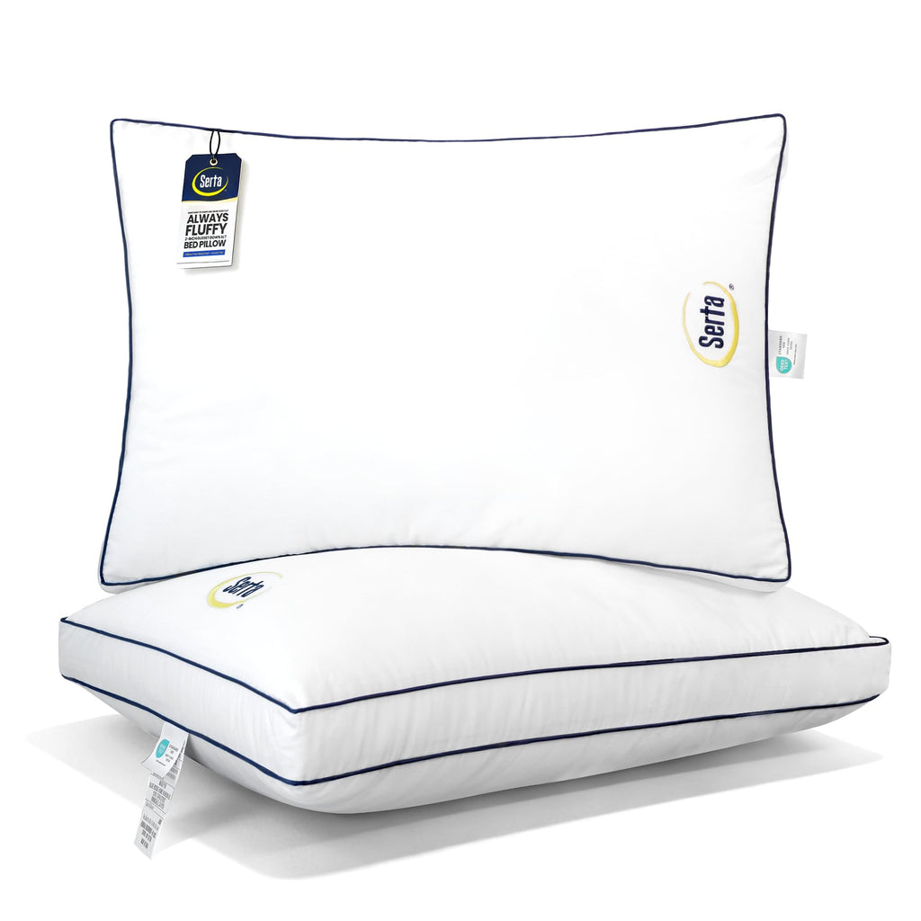 Serta Hotel Collection Bed Pillows Queen/Standard Size Set of 2, 400 Thread Count 100% Cotton Cover, Medium Soft, Support Gusseted Down Alternative Pillow for Back, Stomach or Side Sleepers, 18" x 26"