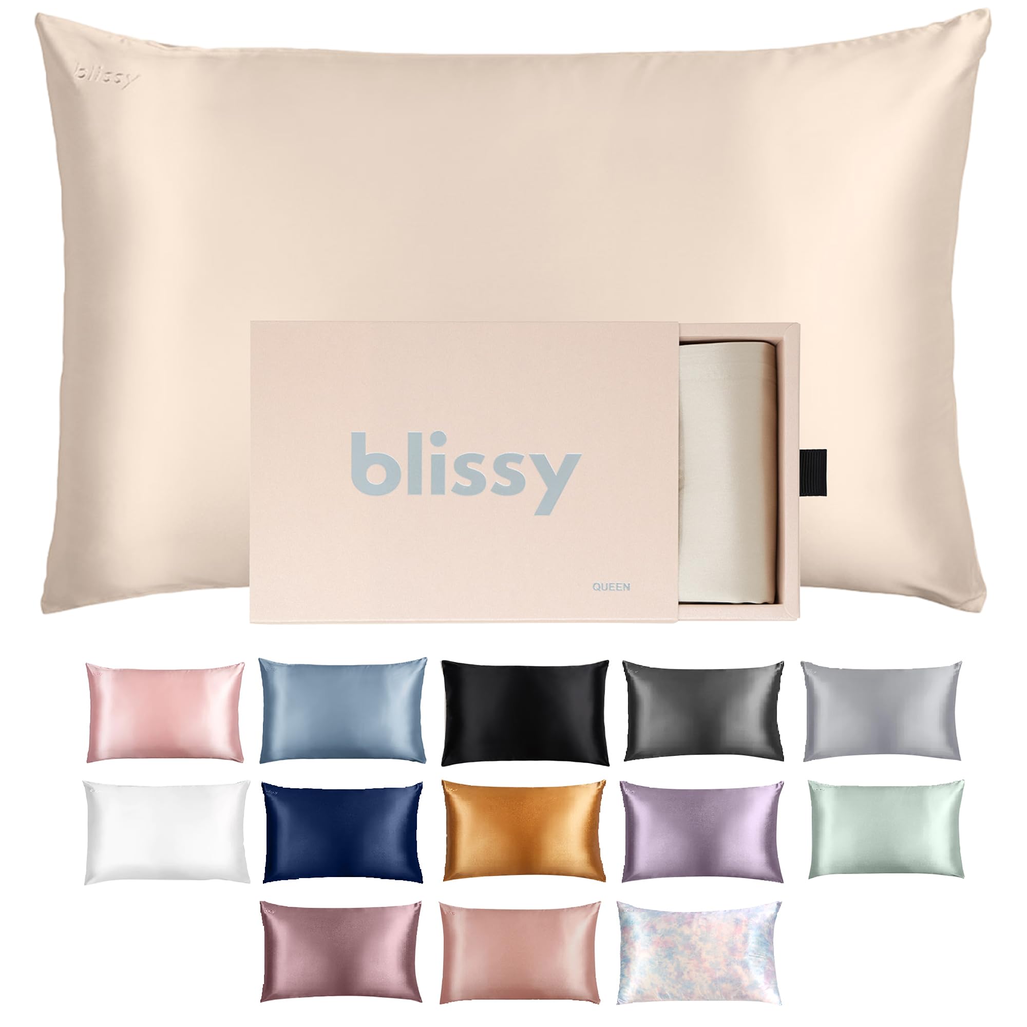 Blissy Silk Pillowcase - 100% Pure Mulberry Silk - 22 Momme 6A High-Grade Fibers - Silk Pillow Cover for Hair & Skin - Regular, Queen & King (Silver, Standard)