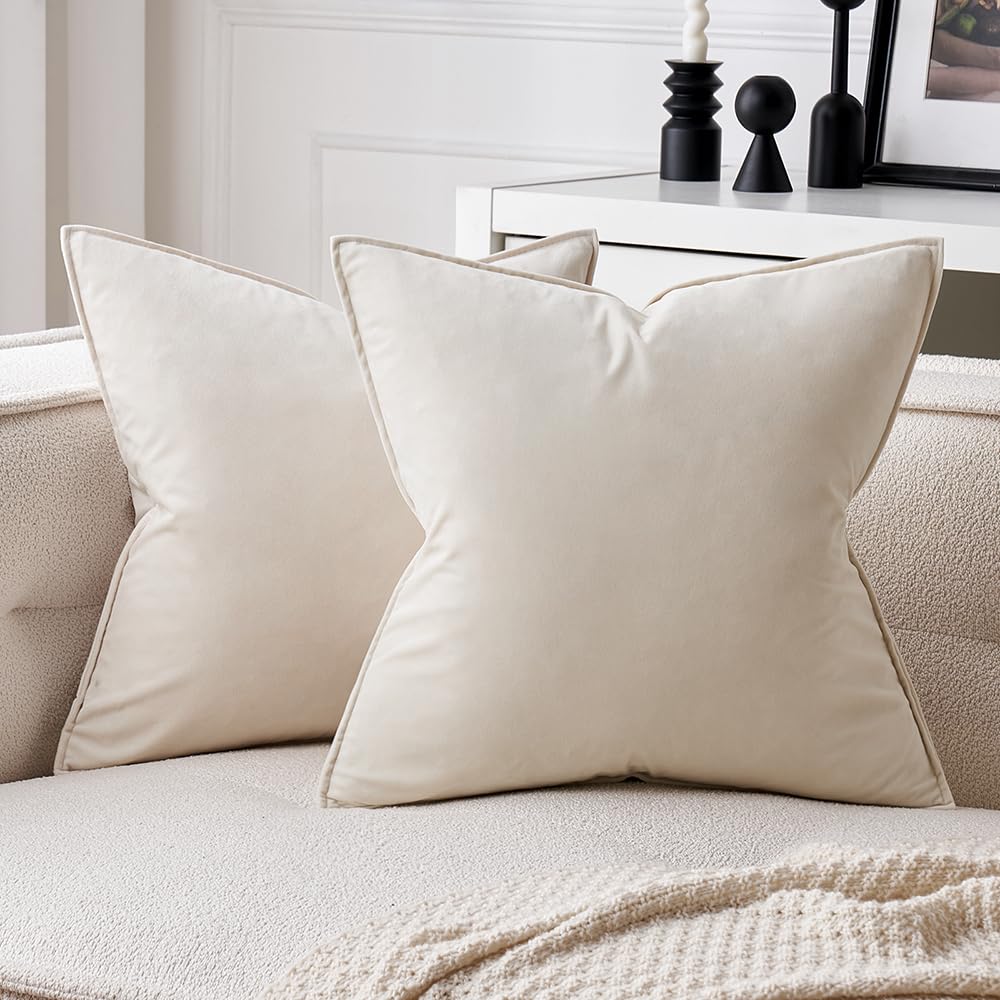 MIULEE Dark Coffee Velvet Throw Pillow Covers 24x24 Taupe Neutral Soft Decorative Solid Square Euro Sham Cushion Cases Pack of 2 Modern Luxury Home Decor for Couch, Sofa, Bedroom