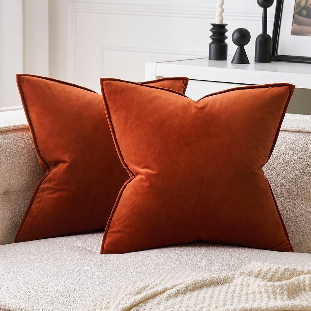 MIULEE Brown Velvet Throw Pillow Covers 20x20 Soft Decorative Solid Square Cushion Cases Pack of 2 Modern Luxury Home Decor for Couch, Sofa, Bedroom
