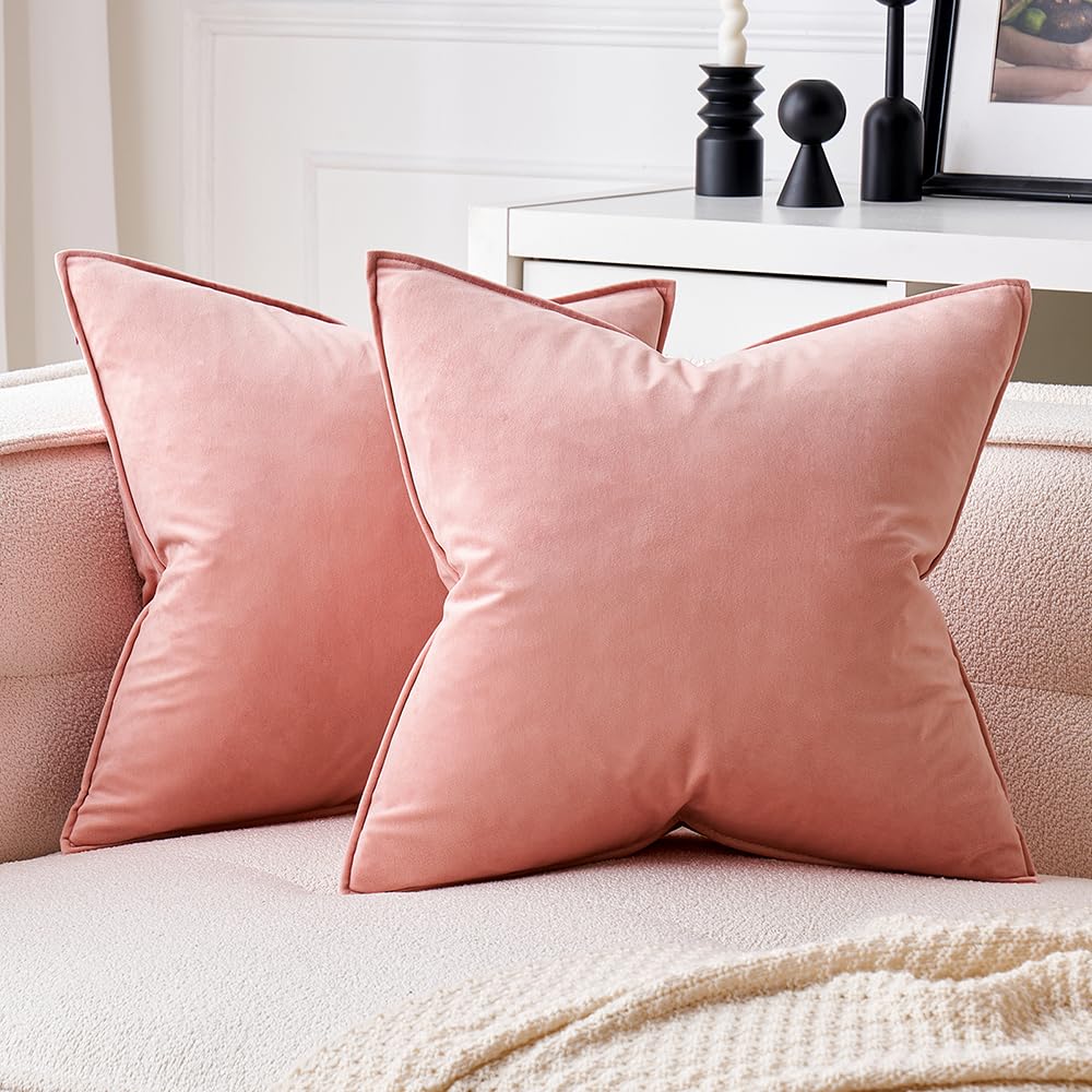 MIULEE Brown Velvet Throw Pillow Covers 20x20 Soft Decorative Solid Square Cushion Cases Pack of 2 Modern Luxury Home Decor for Couch, Sofa, Bedroom