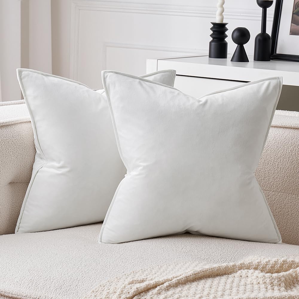 MIULEE Dark Coffee Velvet Throw Pillow Covers 24x24 Taupe Neutral Soft Decorative Solid Square Euro Sham Cushion Cases Pack of 2 Modern Luxury Home Decor for Couch, Sofa, Bedroom