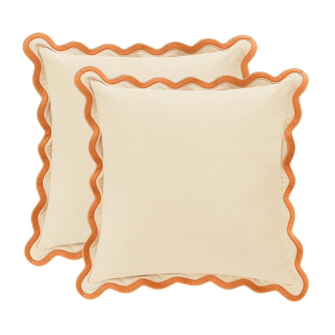 MONDAY MOOSE Decorative Throw Pillow Covers Cushion Cases, Set of 2 Soft Velvet Scalloped Wavy Edge Designs, Mix and Match for Home Decor, Pillow Inserts Not Included (20x20 inch, Pink/Honey)
