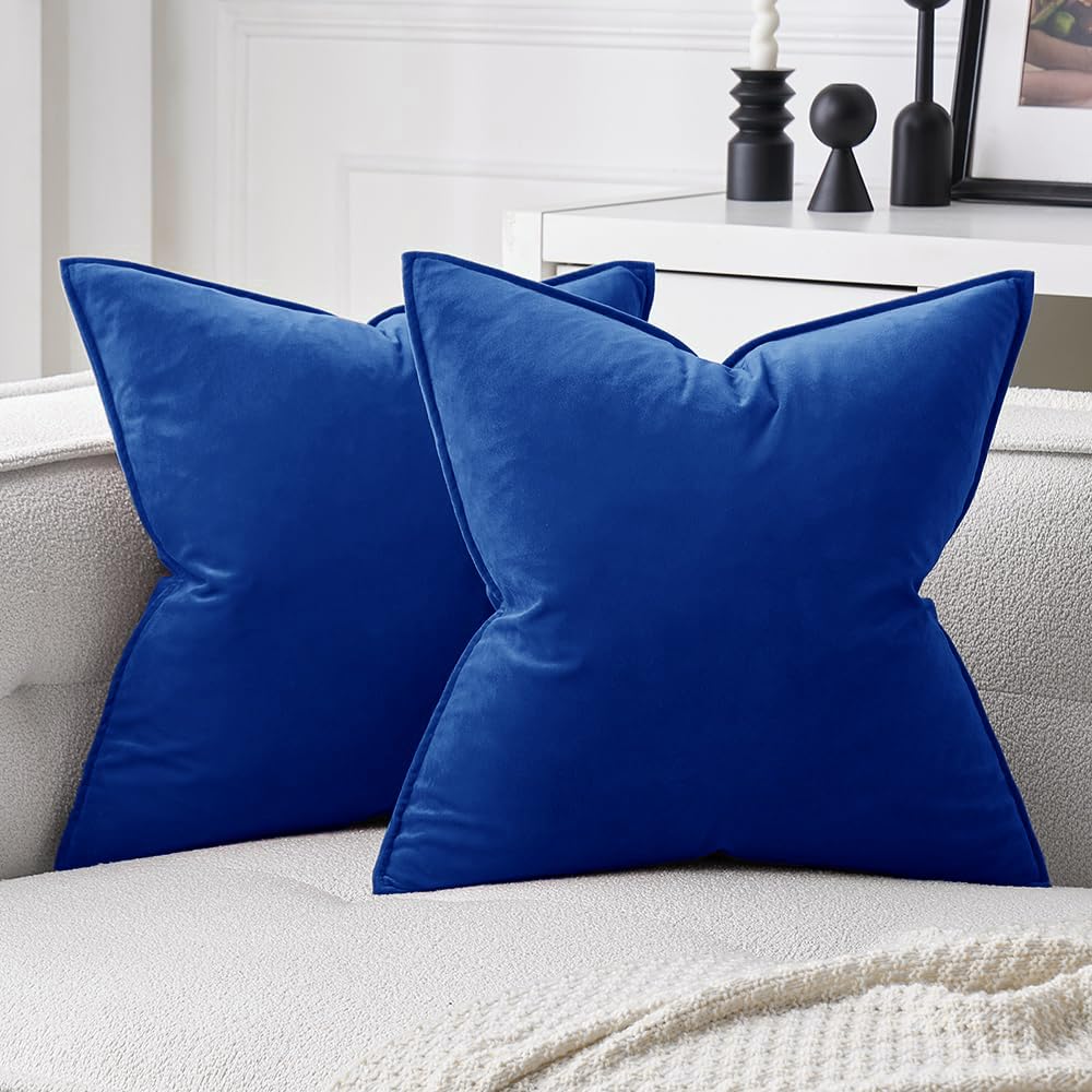 MIULEE Dark Coffee Velvet Throw Pillow Covers 24x24 Taupe Neutral Soft Decorative Solid Square Euro Sham Cushion Cases Pack of 2 Modern Luxury Home Decor for Couch, Sofa, Bedroom