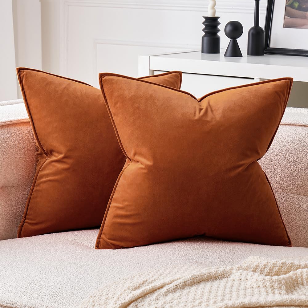 MIULEE Brown Velvet Throw Pillow Covers 20x20 Soft Decorative Solid Square Cushion Cases Pack of 2 Modern Luxury Home Decor for Couch, Sofa, Bedroom