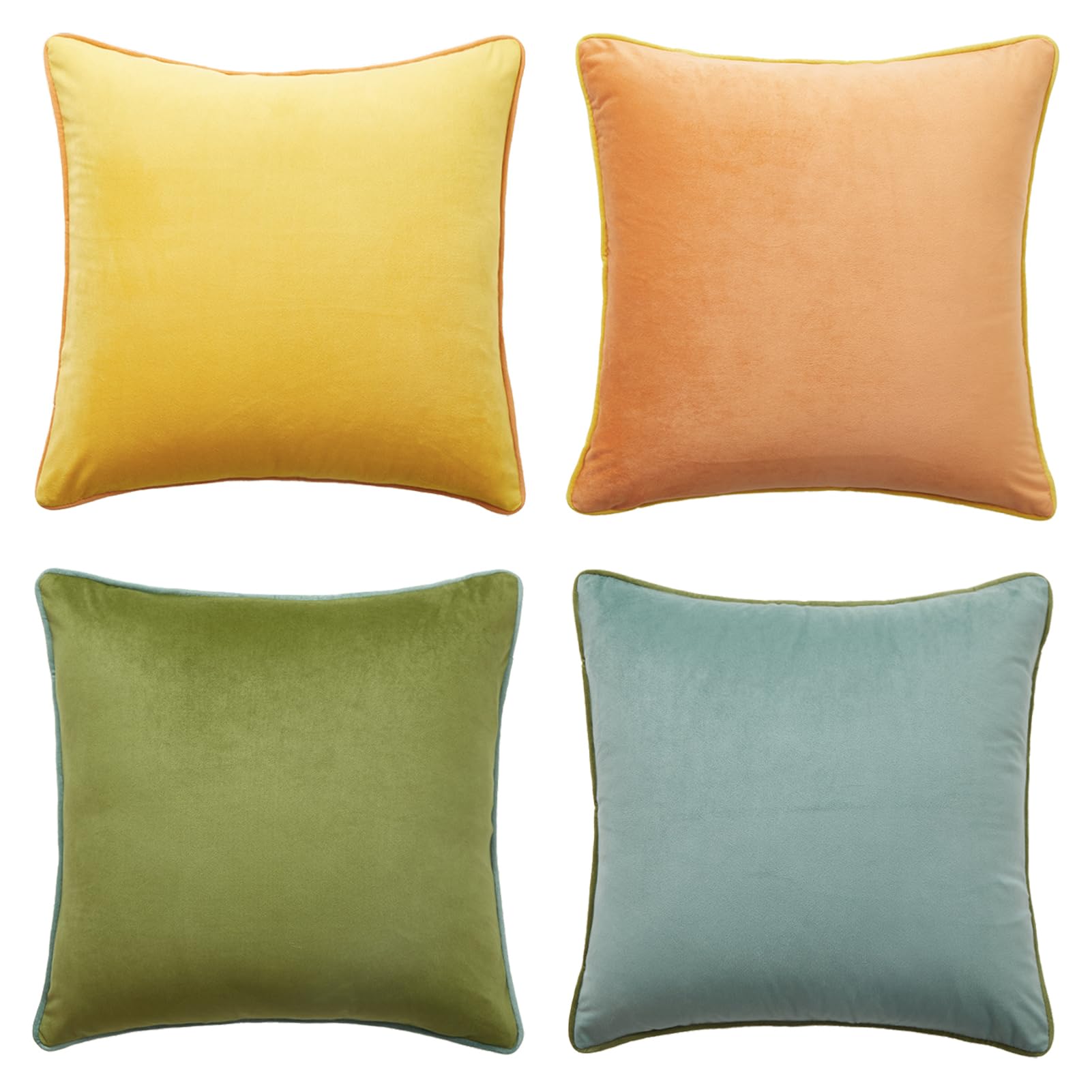 Set of 4 18×18 Inch Double-Sided Velvet Throw Pillow Covers, Orange & Teal