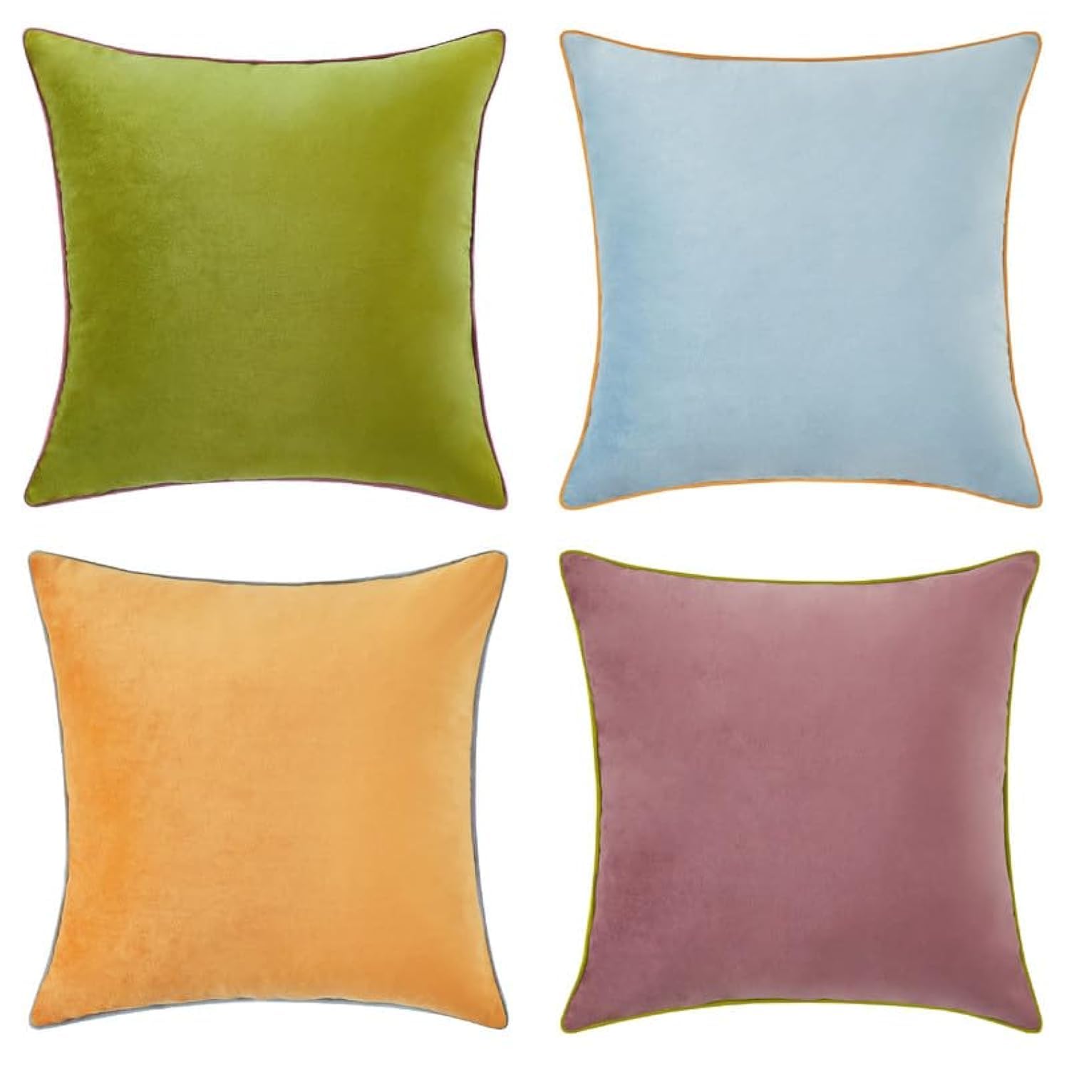 Set of 4 18×18 Inch Double-Sided Velvet Throw Pillow Covers, Orange & Teal