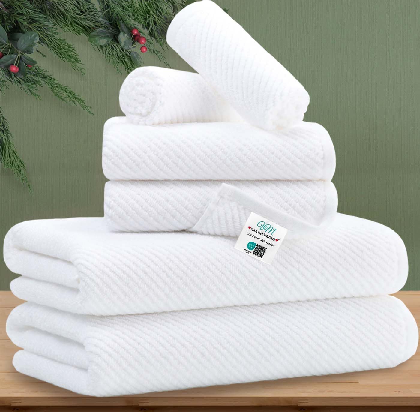 VOOVA & MOVAS Bath Towel Sets - 100% Cotton | Quick Dry | Light Weight | Thick | Soft, Beige Towels Set of 6, 2 Large Bath 30" x 56", 2 Hand 18" x 28", 2 Washcloths 13" x 13", Tan Towel Gift Set