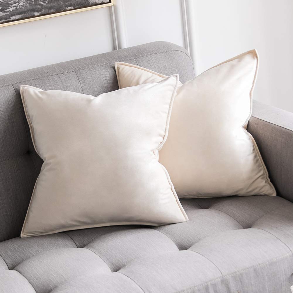 MIULEE Dark Coffee Velvet Throw Pillow Covers 24x24 Taupe Neutral Soft Decorative Solid Square Euro Sham Cushion Cases Pack of 2 Modern Luxury Home Decor for Couch, Sofa, Bedroom