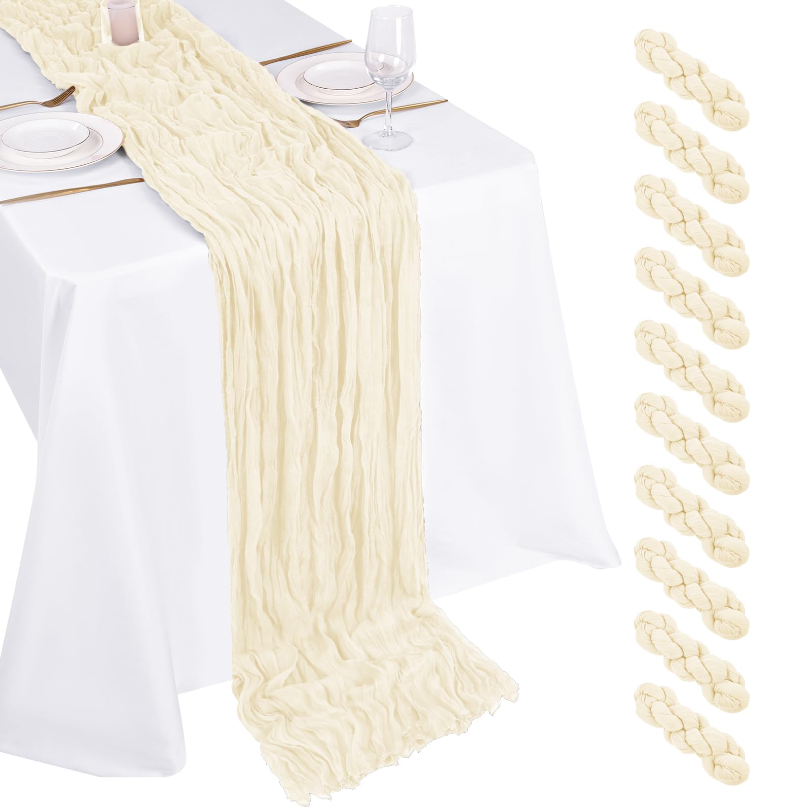 10 Pack Dusty Blue Cheesecloth Table Runner 17x108 Inch Boho Gauze Cheese Cloth Table Runners for Wedding Party Baby Shower Birthday Home Decor