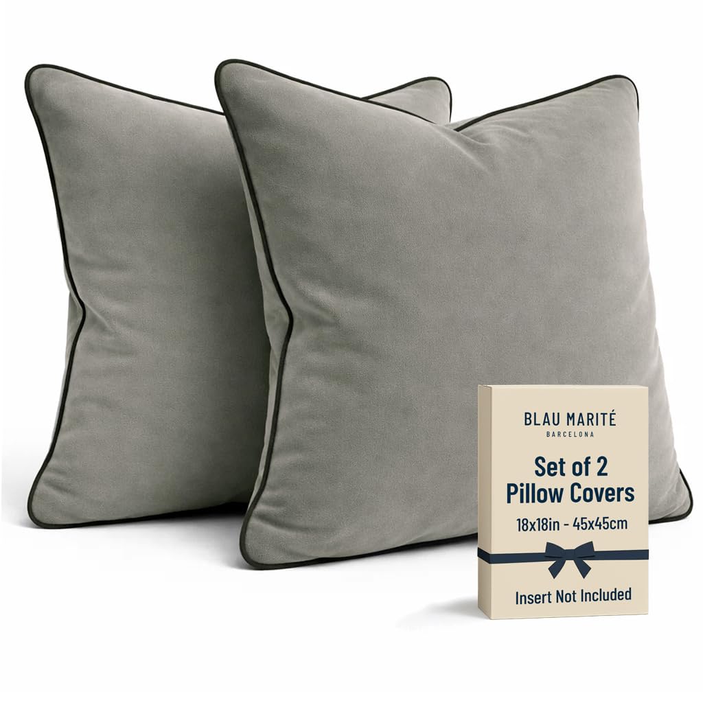 2 Pack Velvet Decorative Throw Pillow Covers, 20"x20", Green and Camel, Solid, Modern, Contrast Piping, Indoor Use, Bedroom & Living Room