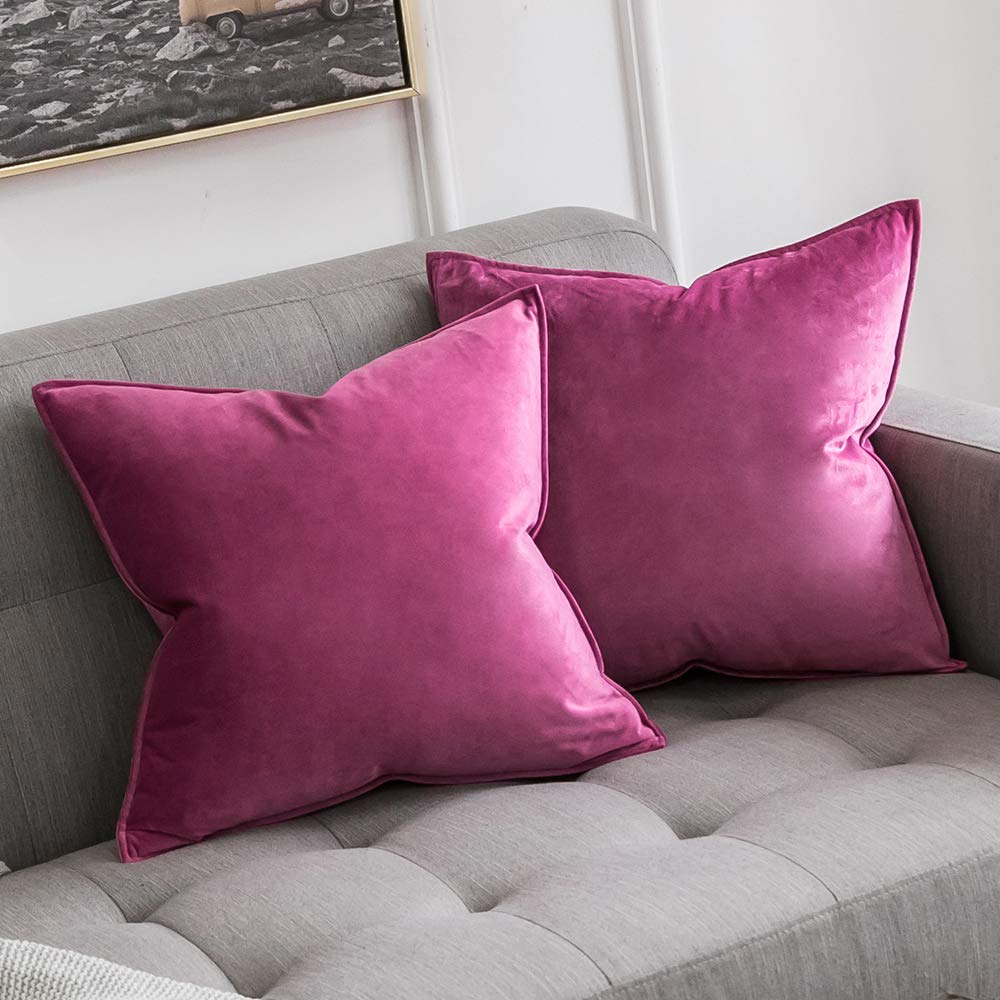 MIULEE Dark Coffee Velvet Throw Pillow Covers 24x24 Taupe Neutral Soft Decorative Solid Square Euro Sham Cushion Cases Pack of 2 Modern Luxury Home Decor for Couch, Sofa, Bedroom