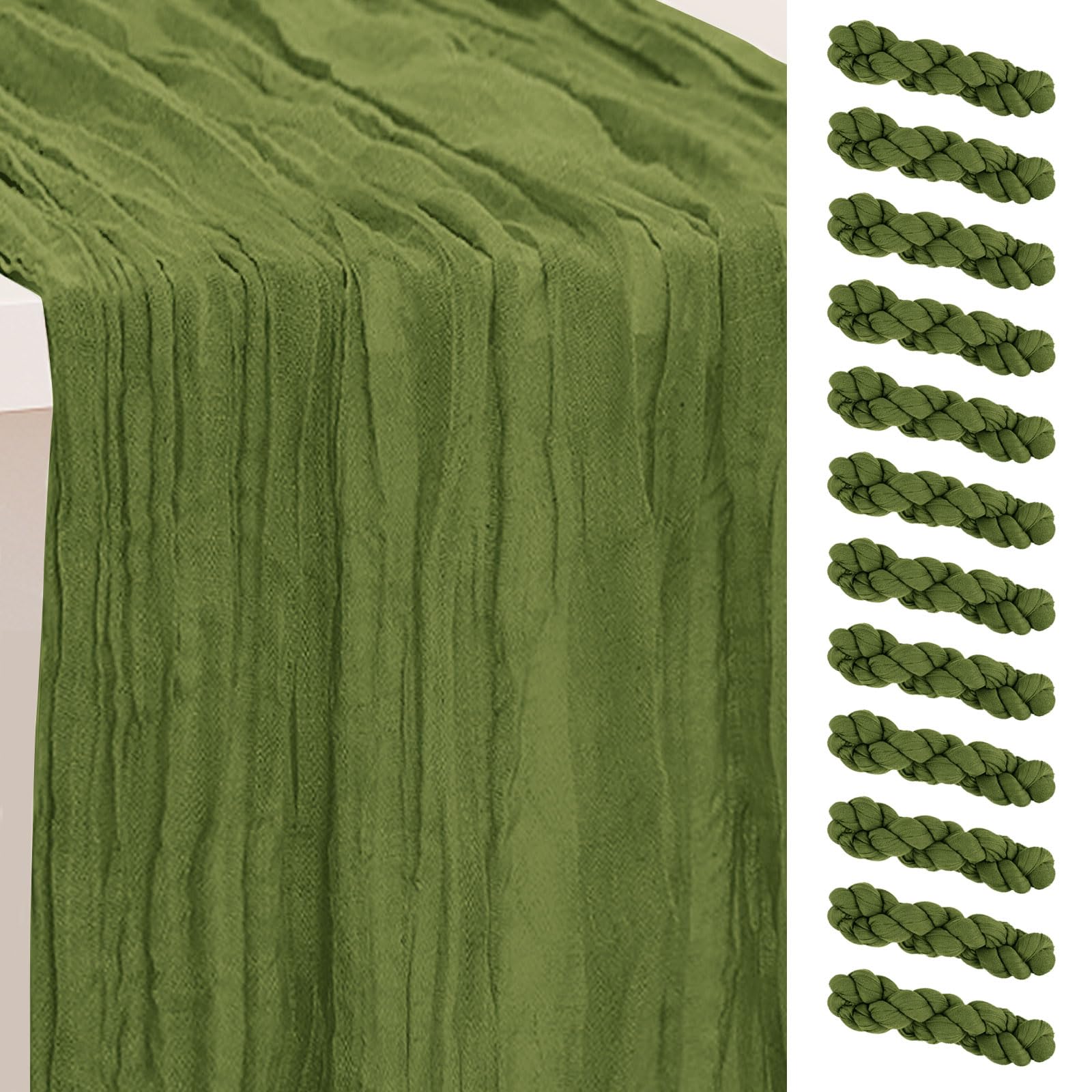 6 Pack Sage Green Cheesecloth Table Runner 35x120 Inch 10Ft Rustic Gauze Cheese Cloth Table Runner Sheer Cheesecloth Table Runners for Wedding Party Bridal Shower Decoration