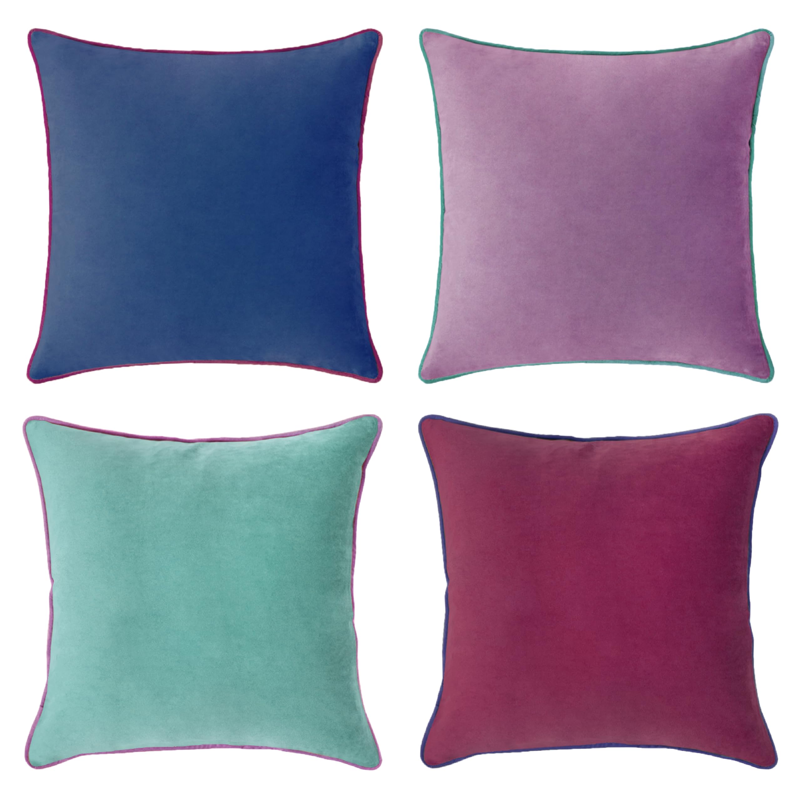 Set of 4 18×18 Inch Double-Sided Velvet Throw Pillow Covers, Orange & Teal