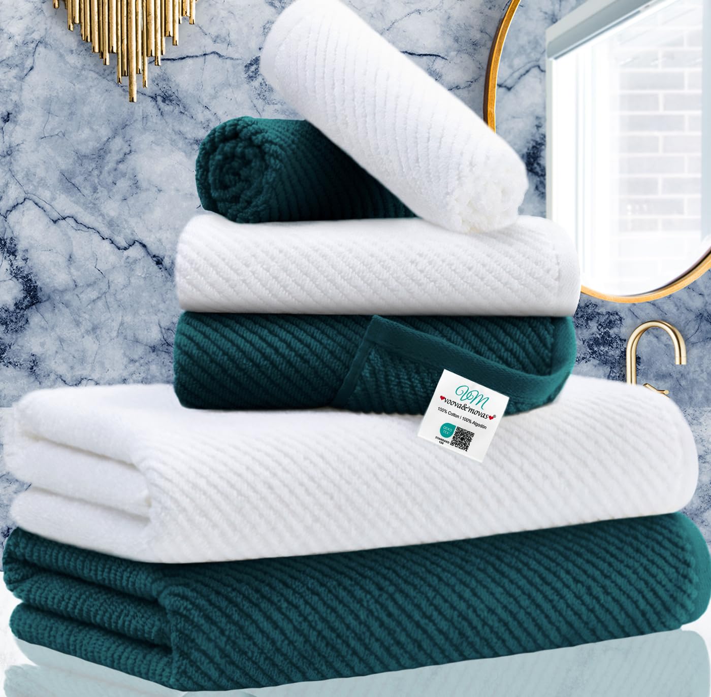 VOOVA & MOVAS Bath Towel Sets - 100% Cotton | Quick Dry | Light Weight | Thick | Soft, Beige Towels Set of 6, 2 Large Bath 30" x 56", 2 Hand 18" x 28", 2 Washcloths 13" x 13", Tan Towel Gift Set
