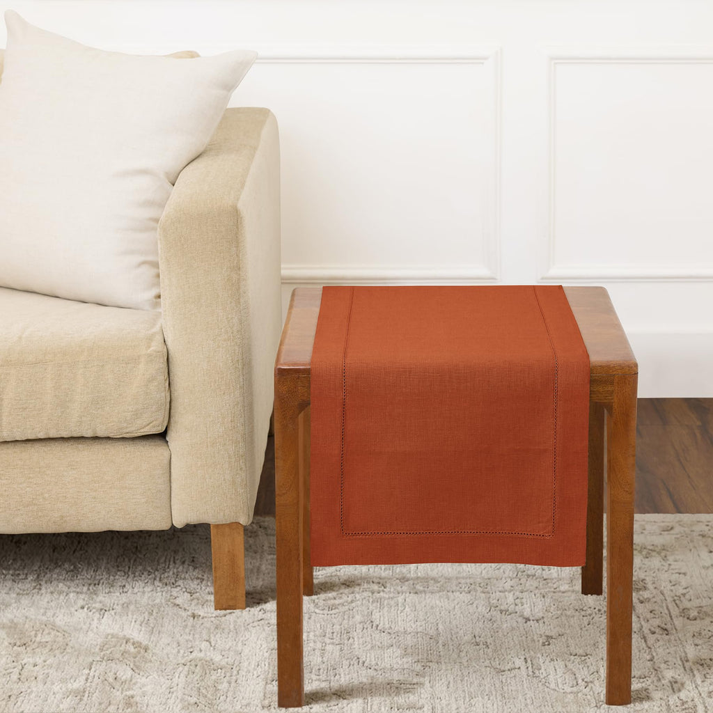 Solino Home Linen Light Natural Table Runner 72 Inches Long - 100% Pure Linen Hemstitch Table Runner 14 x 72 Inch for Dresser, Dining, Spring, Summer - Classic Hemstitch