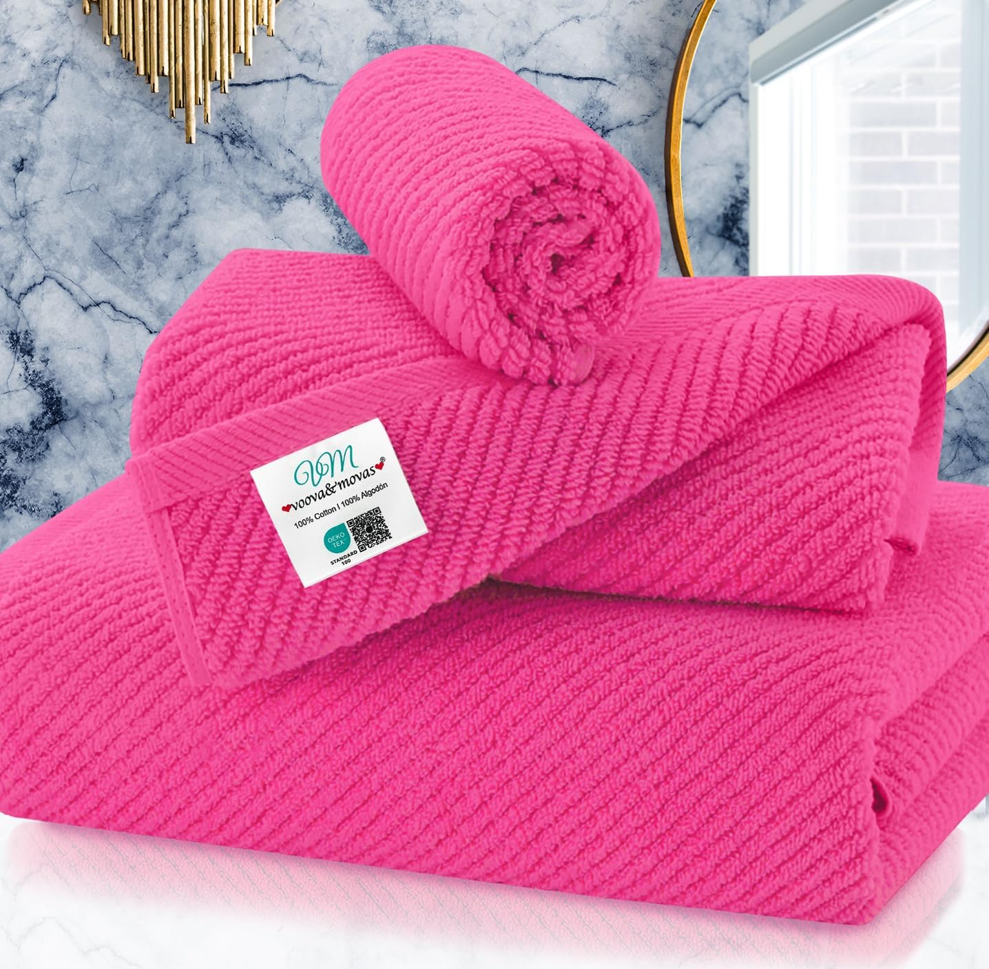 VOOVA & MOVAS Bath Towel Sets - 100% Cotton | Quick Dry | Light Weight | Thick | Soft, Beige Towels Set of 6, 2 Large Bath 30" x 56", 2 Hand 18" x 28", 2 Washcloths 13" x 13", Tan Towel Gift Set