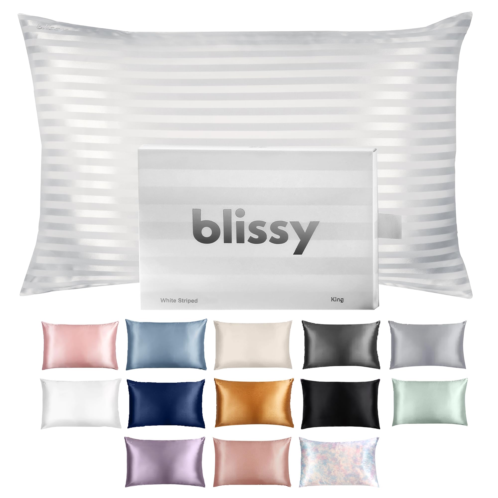 Blissy Silk Pillowcase - 100% Pure Mulberry Silk - 22 Momme 6A High-Grade Fibers - Silk Pillow Cover for Hair & Skin - Regular, Queen & King (Silver, Standard)
