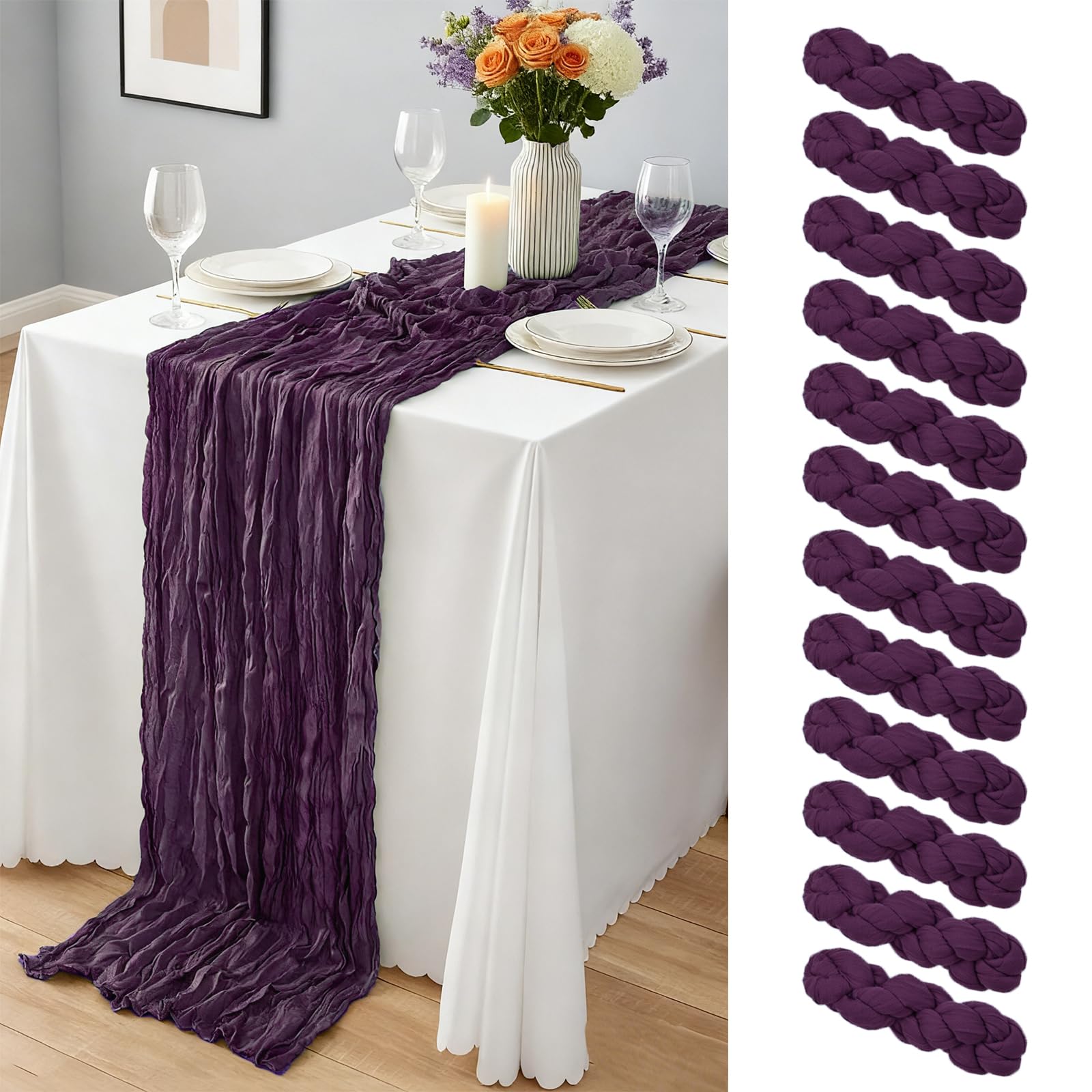 12 Pack Dusty Blue Cheesecloth Table Runner 10Ft, Gauze Table Runners 21.5 x 120 inch,Semi Sheer Cheese Cloth Fabric Runner Bulk for Wedding,Party,Baby Shower,Bridal Shower
