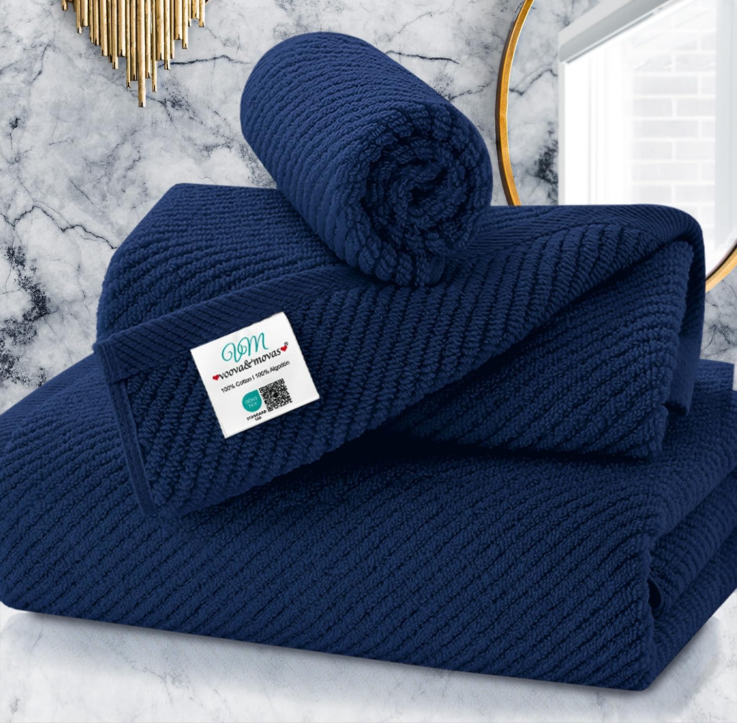 VOOVA & MOVAS Bath Towel Sets - 100% Cotton | Quick Dry | Light Weight | Thick | Soft, Beige Towels Set of 6, 2 Large Bath 30" x 56", 2 Hand 18" x 28", 2 Washcloths 13" x 13", Tan Towel Gift Set