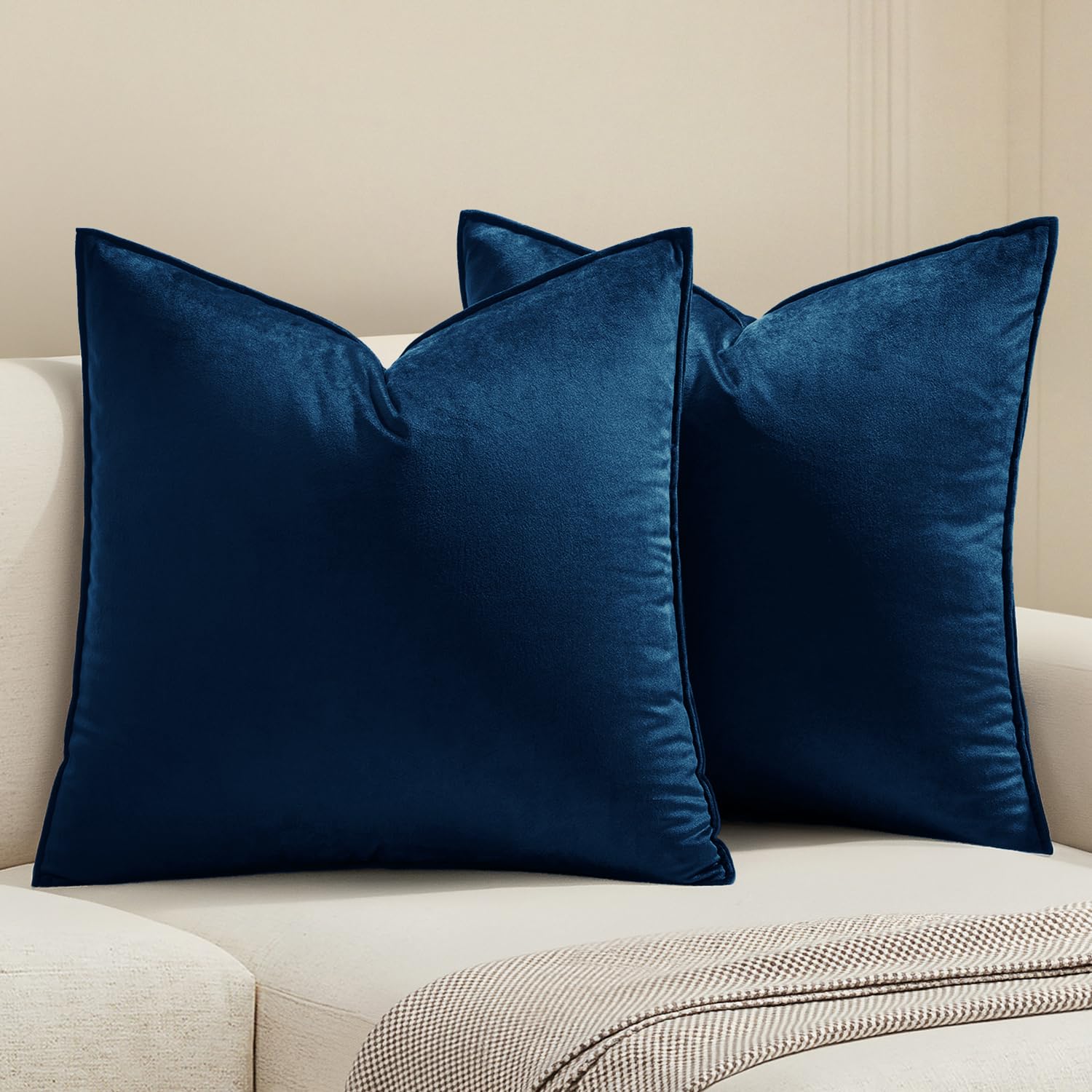 MIULEE Dark Coffee Velvet Throw Pillow Covers 24x24 Taupe Neutral Soft Decorative Solid Square Euro Sham Cushion Cases Pack of 2 Modern Luxury Home Decor for Couch, Sofa, Bedroom