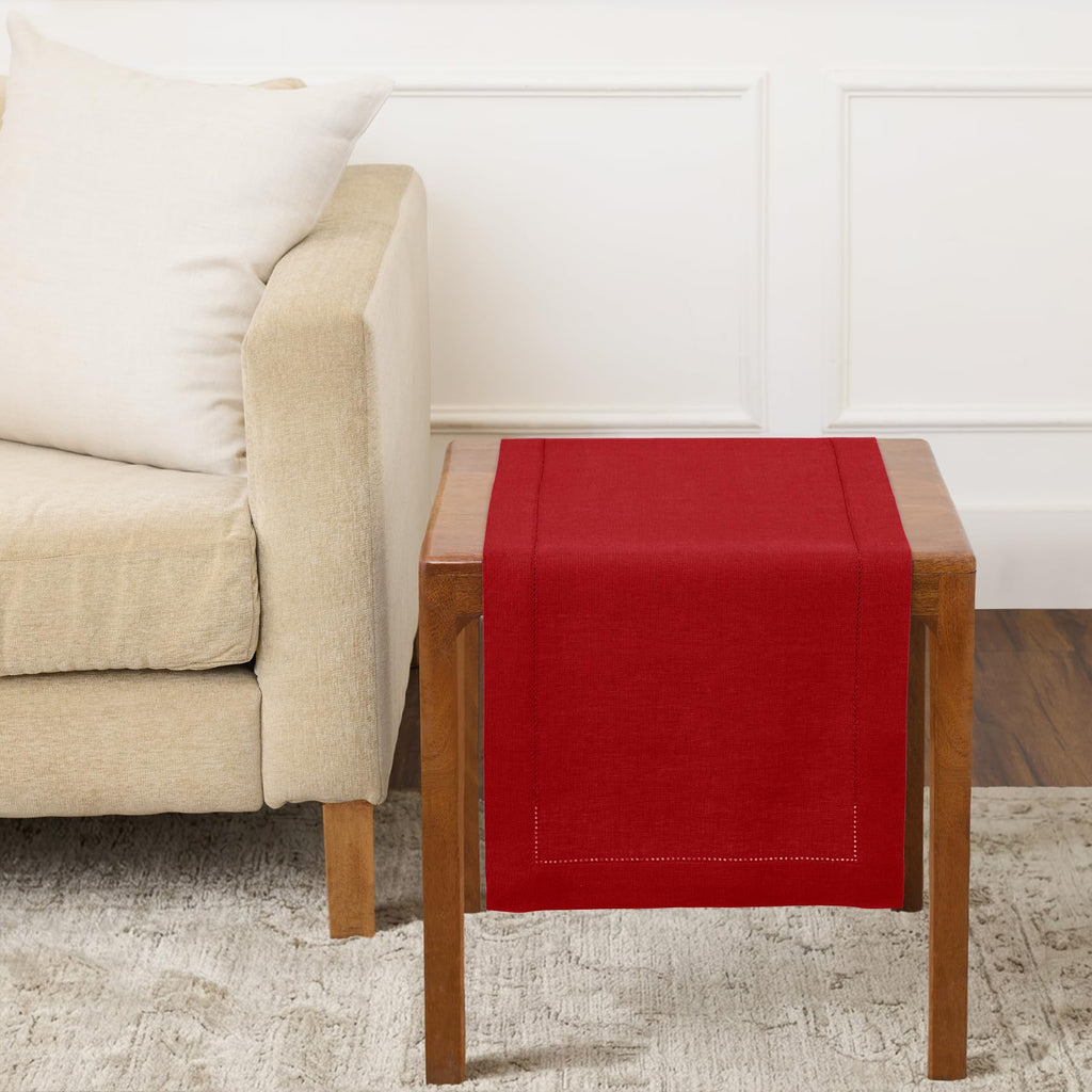 Solino Home Linen Light Natural Table Runner 72 Inches Long - 100% Pure Linen Hemstitch Table Runner 14 x 72 Inch for Dresser, Dining, Spring, Summer - Classic Hemstitch