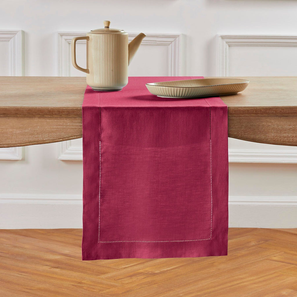 Solino Home Linen Light Natural Table Runner 72 Inches Long - 100% Pure Linen Hemstitch Table Runner 14 x 72 Inch for Dresser, Dining, Spring, Summer - Classic Hemstitch