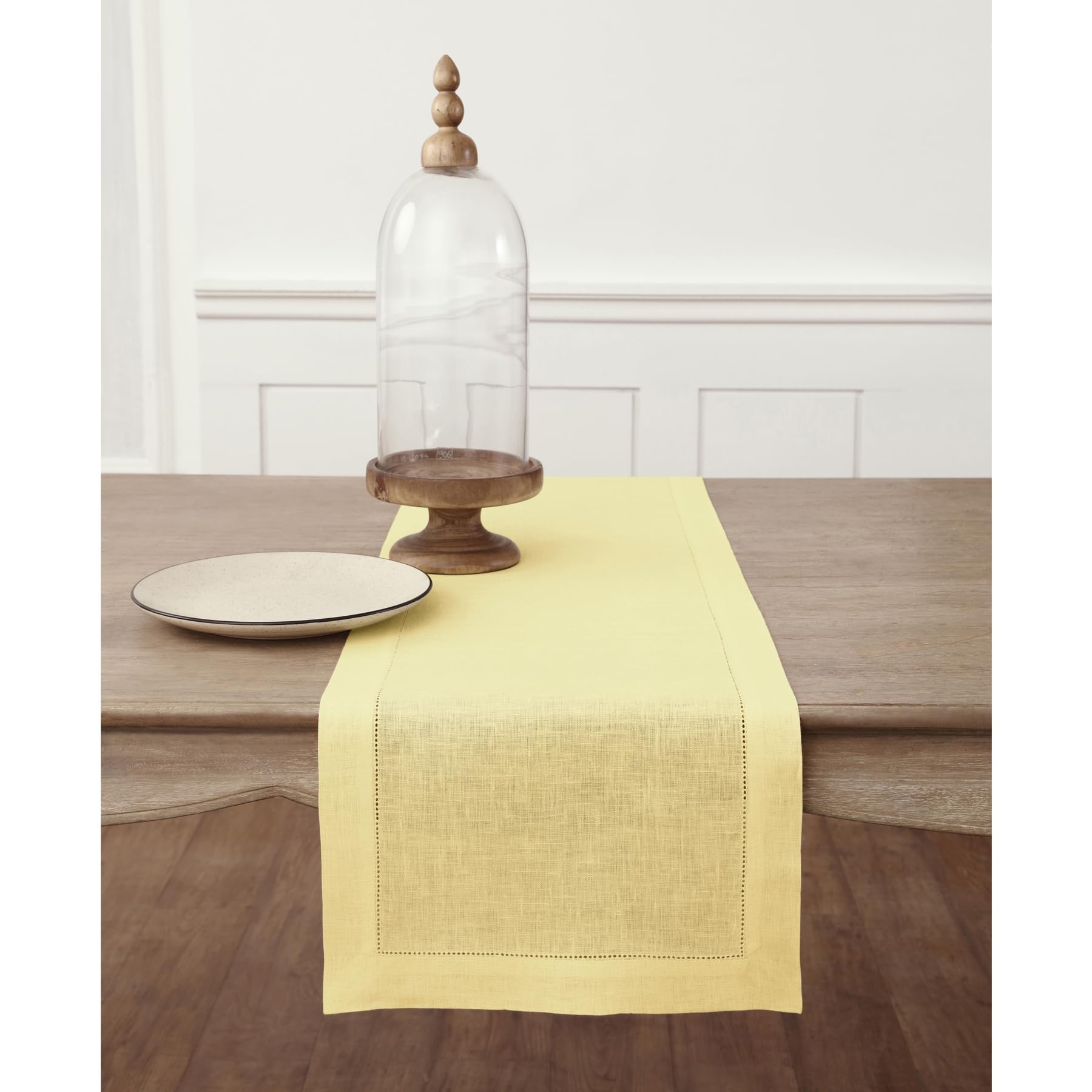 Solino Home Linen Light Natural Table Runner 72 Inches Long - 100% Pure Linen Hemstitch Table Runner 14 x 72 Inch for Dresser, Dining, Spring, Summer - Classic Hemstitch