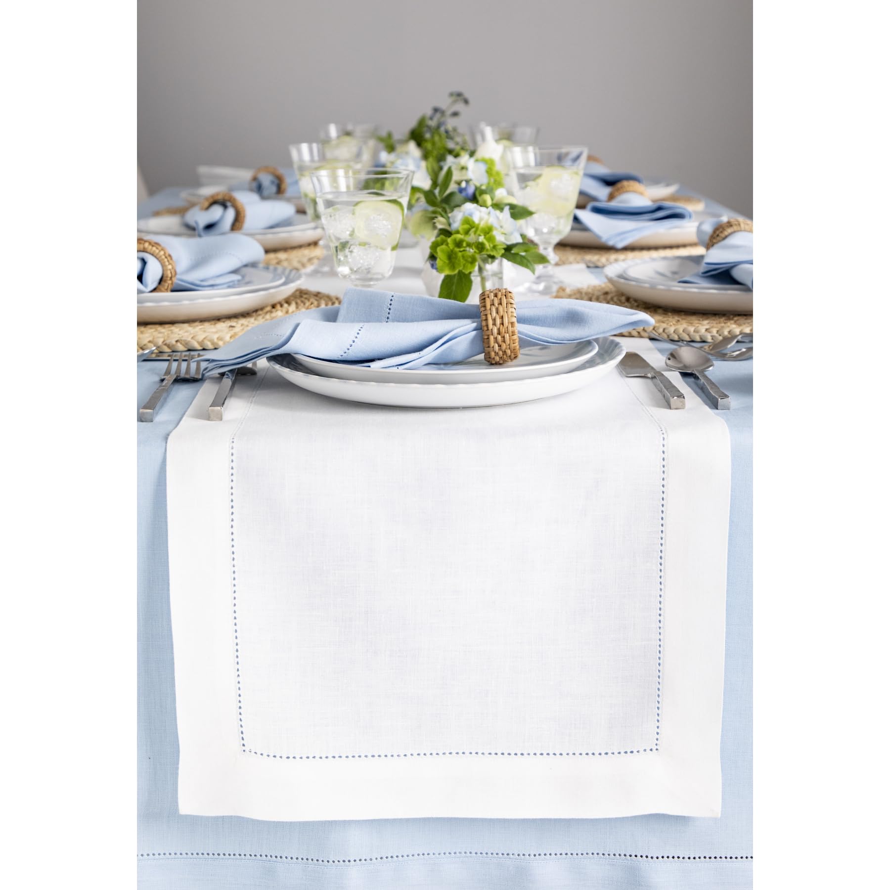 Solino Home Linen Light Natural Table Runner 72 Inches Long - 100% Pure Linen Hemstitch Table Runner 14 x 72 Inch for Dresser, Dining, Spring, Summer - Classic Hemstitch